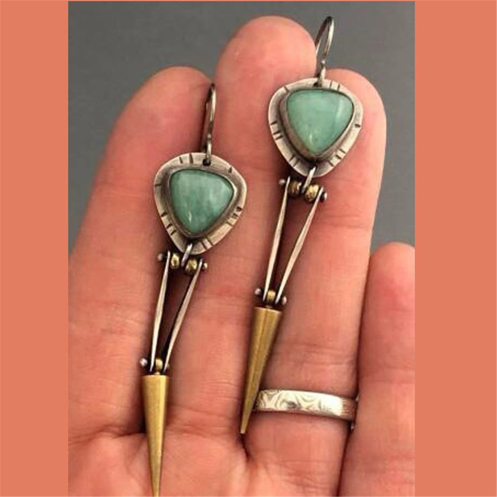 Handmade Vintage Turquoise Stone Hoop Earrings for Women - Unique Boho Chic Geometric Dangle Jewelry with Natural Gemstones | Perfect for Parties, Weddings & Boho Fashion