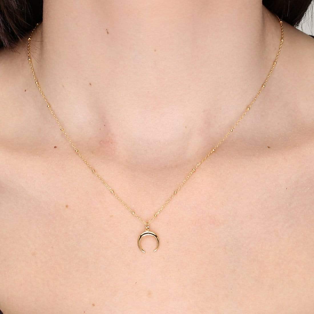 Elegant Petite Moon Illusion Gold Necklace for Women - Dainty Gold Moon Pendant Jewelry - Perfect for Date Night & Special Occasions