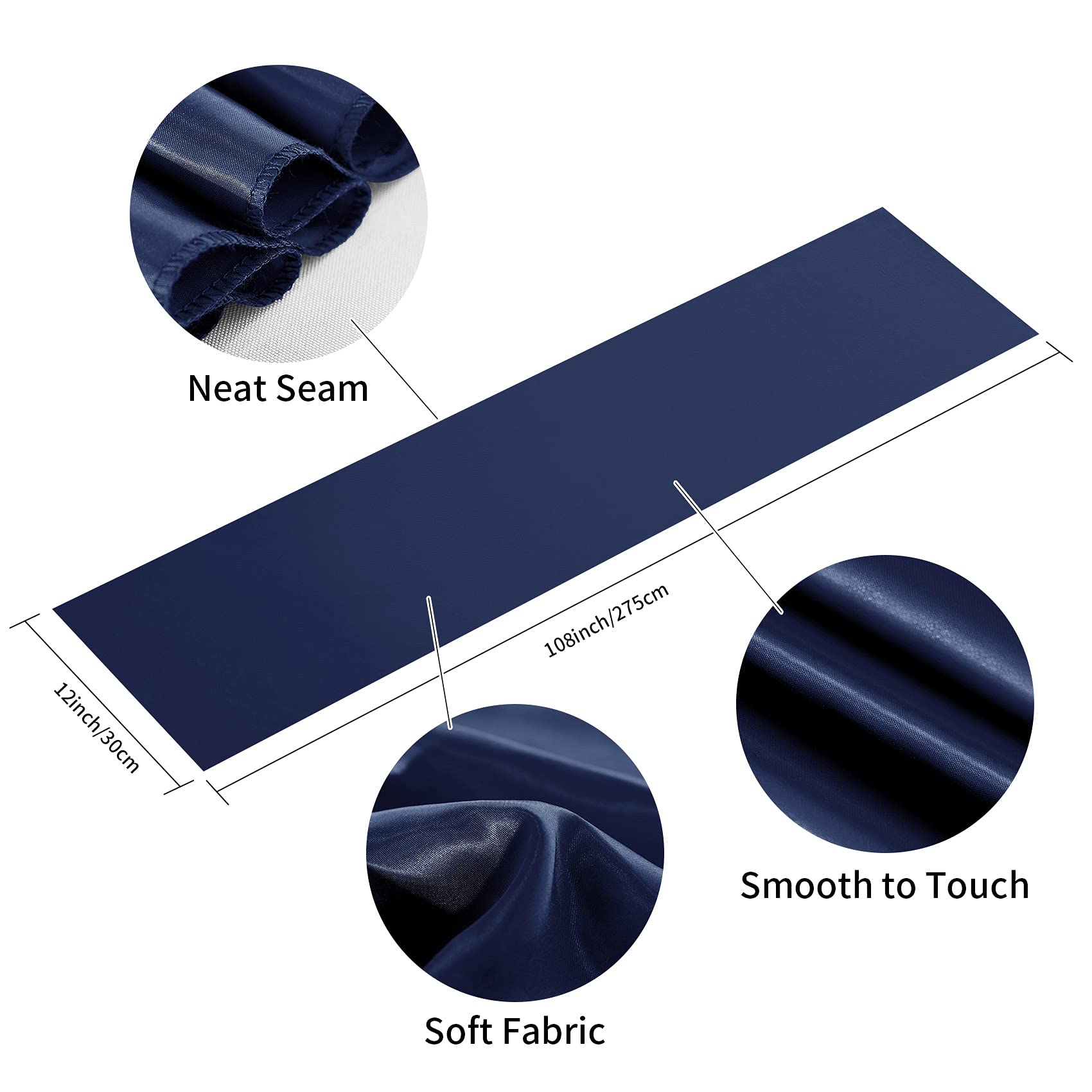 YUHX 10-Pack Navy Satin Table Runners 12x108