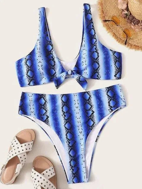 Sexy Snake Print High Waist Bikini Set - Women's Two Piece Swimwear for Beach & Pool Party | Summer Vacation Swimsuits with Adjustable Straps & Comfortable Fit
