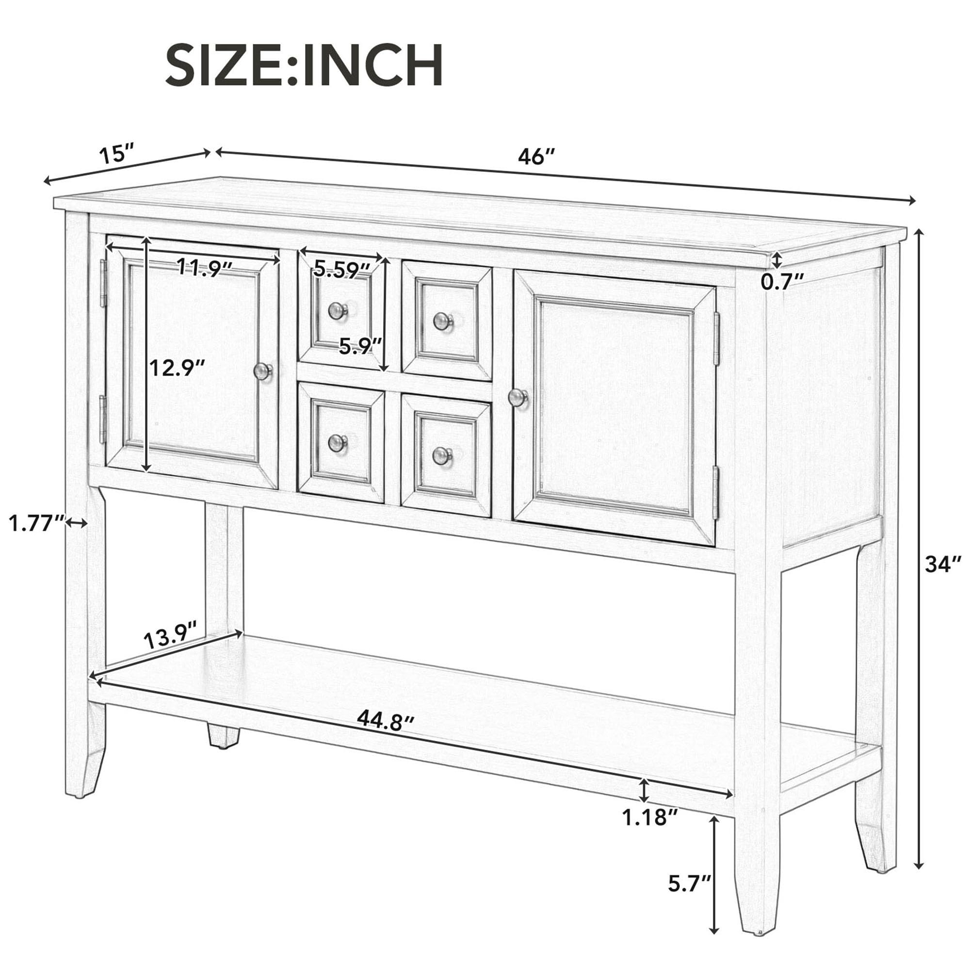 P PURLOVE Modern Console Table with Storage Drawers & Cabinets - Buffet Sideboard Sofa Table with Bottom Shelf - Lime White Finish for Living Room, Entryway & Hallway Decor