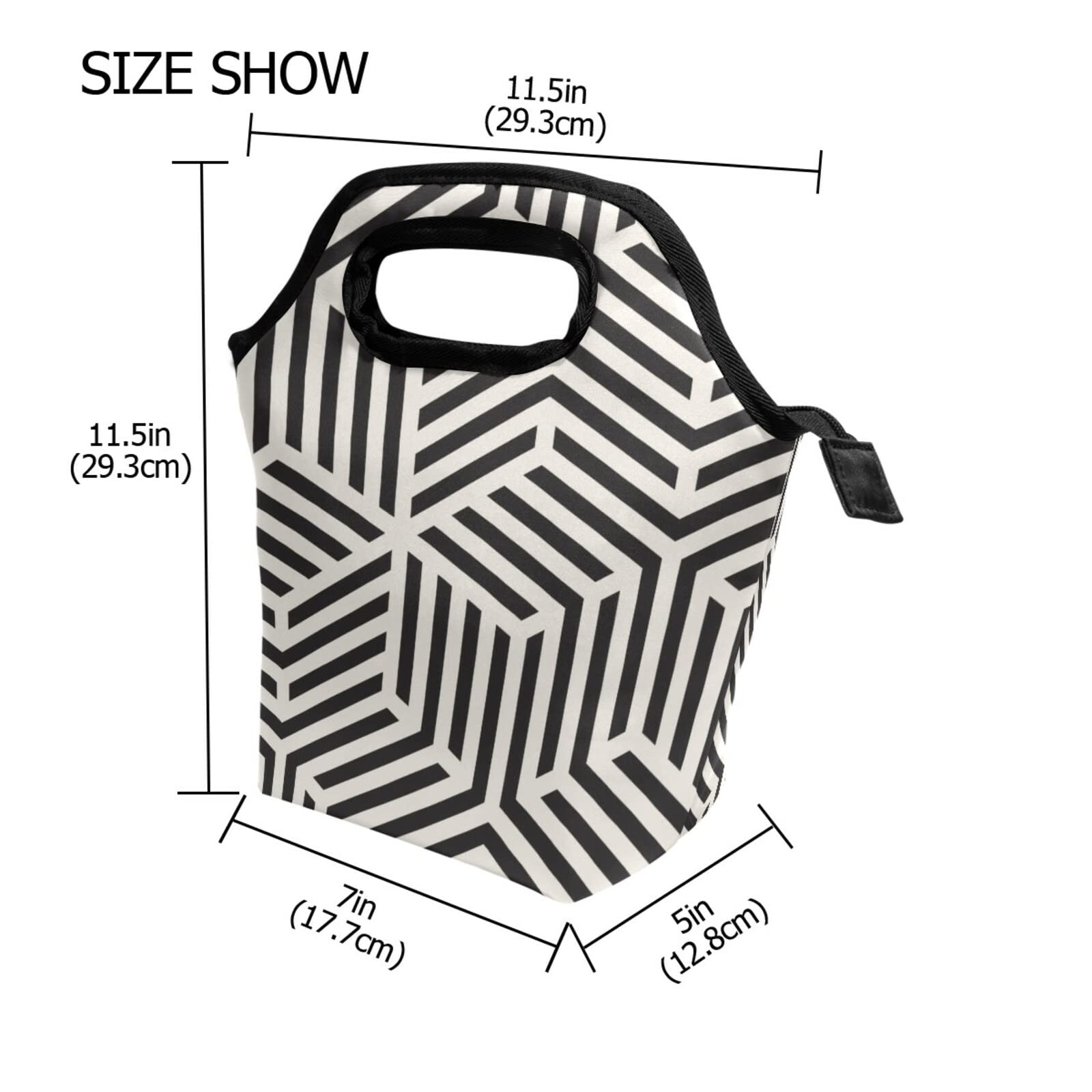 Stylish Black & White Geometric Insulated Lunch Box for Women, Men & Kids - Leakproof & Eco-Friendly Lunch Bag for Work, Office, School & Picnics
