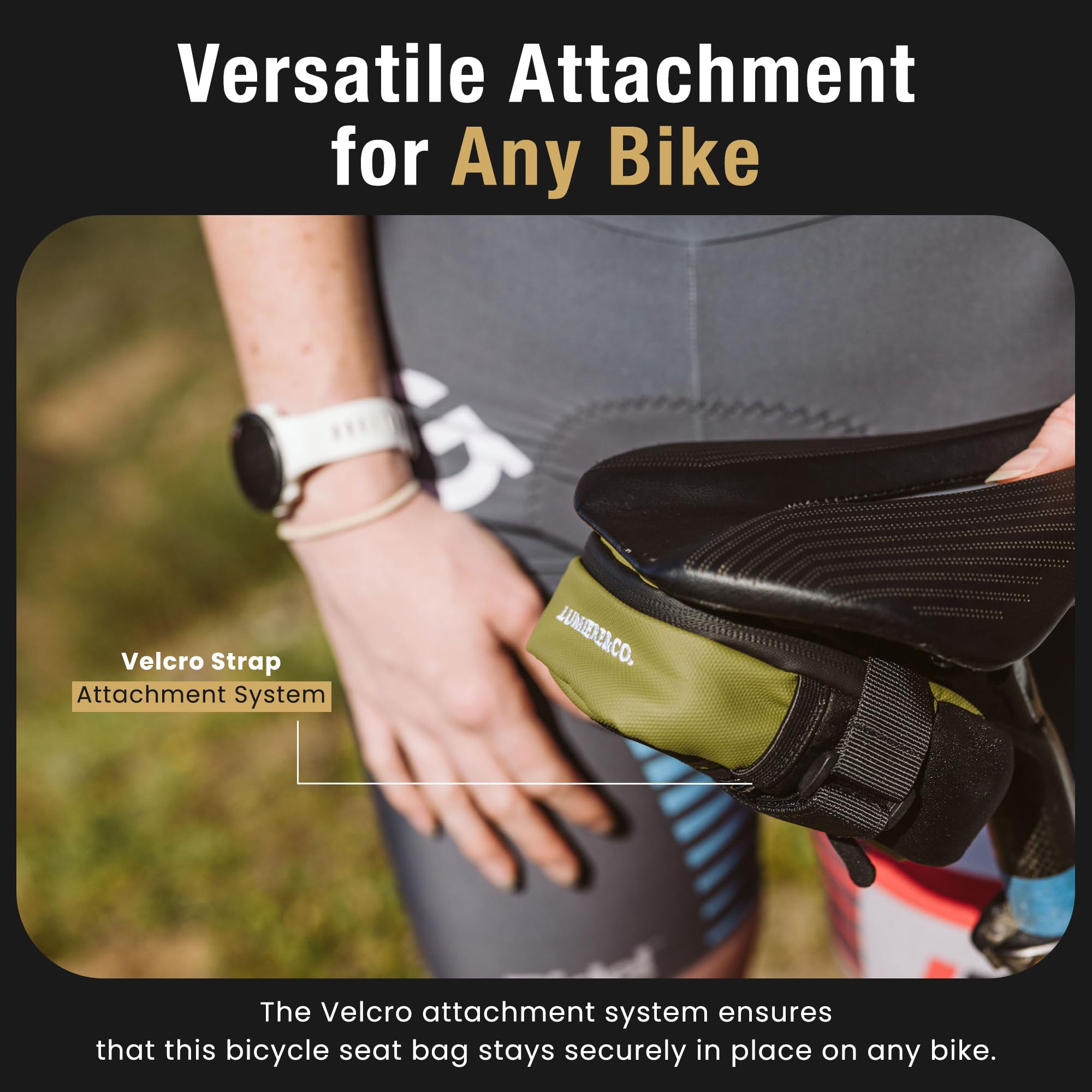 Lumiere & Co. Waterproof Bike Saddle Bag - Compact Under Seat Bicycle Storage for Road & Mountain Bikes - Perfect for Cycling, Commuting & Outdoor Adventures