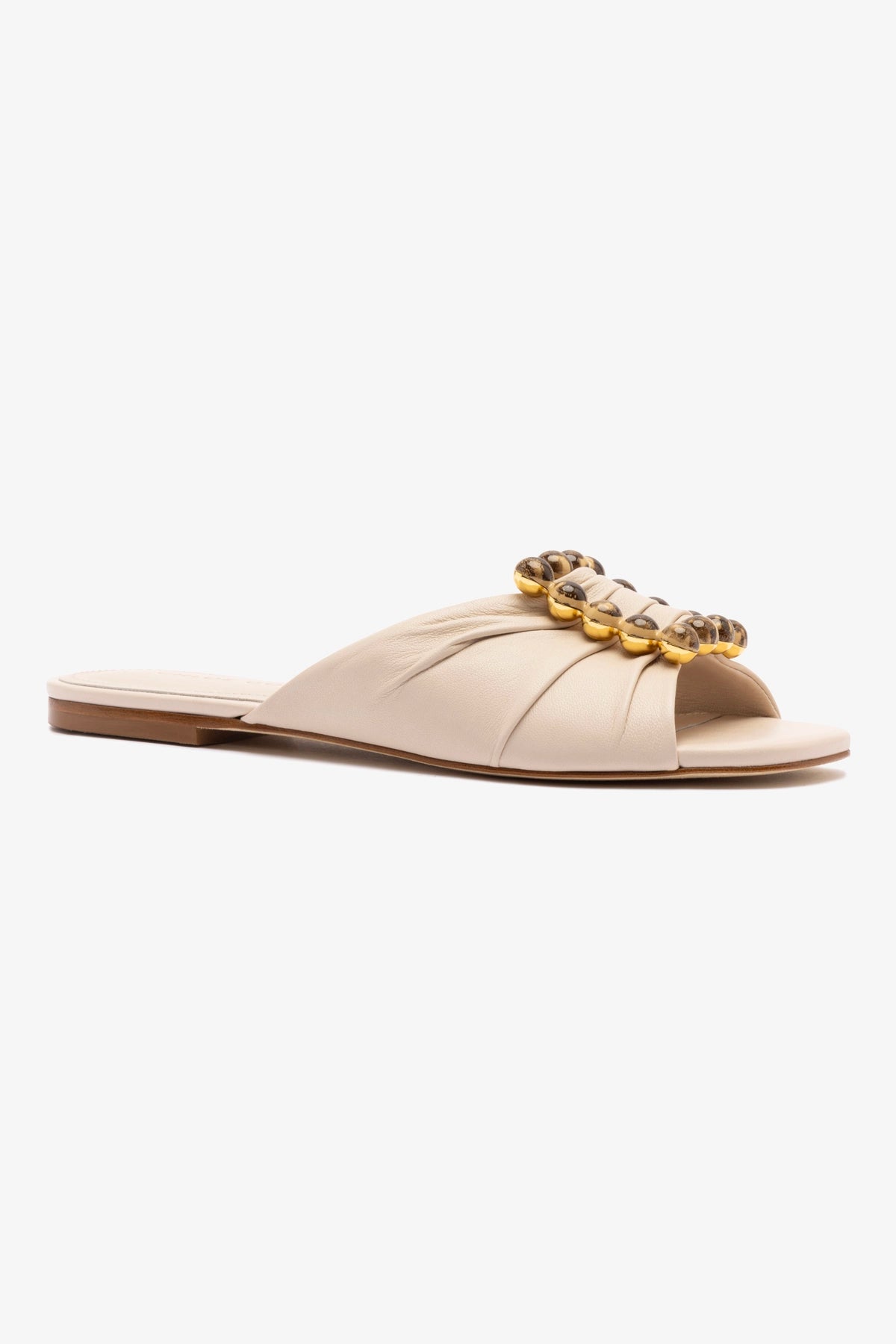 Chloe Gosselin by Larroudé Nova Flat Shoes - Puff Cream Leather Women's Ballet Flats for Work, Office & Casual Wear
