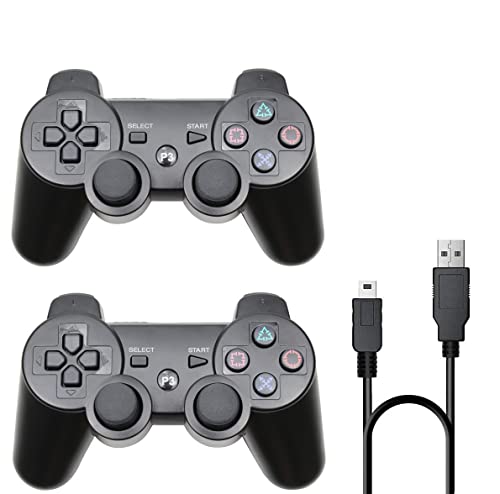 2 Pack PS3 Wireless Controller - Playstation 3 Bluetooth Gamepad with USB Charger Cable for PS3 Console (Black) | Compatible with PS3 Slim & Super Slim | Perfect for Gaming, Family Entertainment & Multiplayer Sessions
