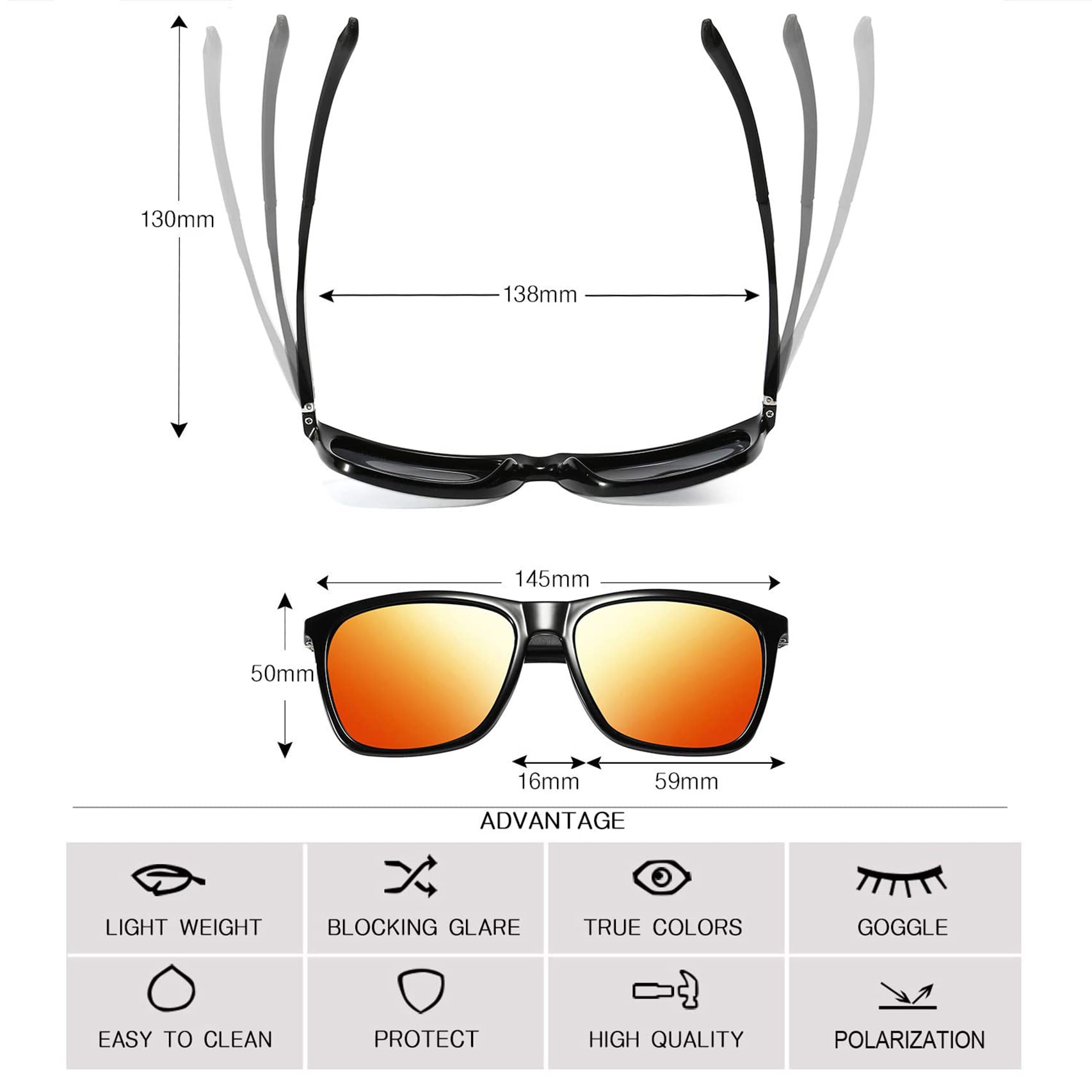 **Polarized Sunglasses for Men & Women – Lightweight Aluminum Frame, UV Protection, Rectangular Driving Sunglasses – Perfect for Outdoor Sports, Driving, and Beach Activities**