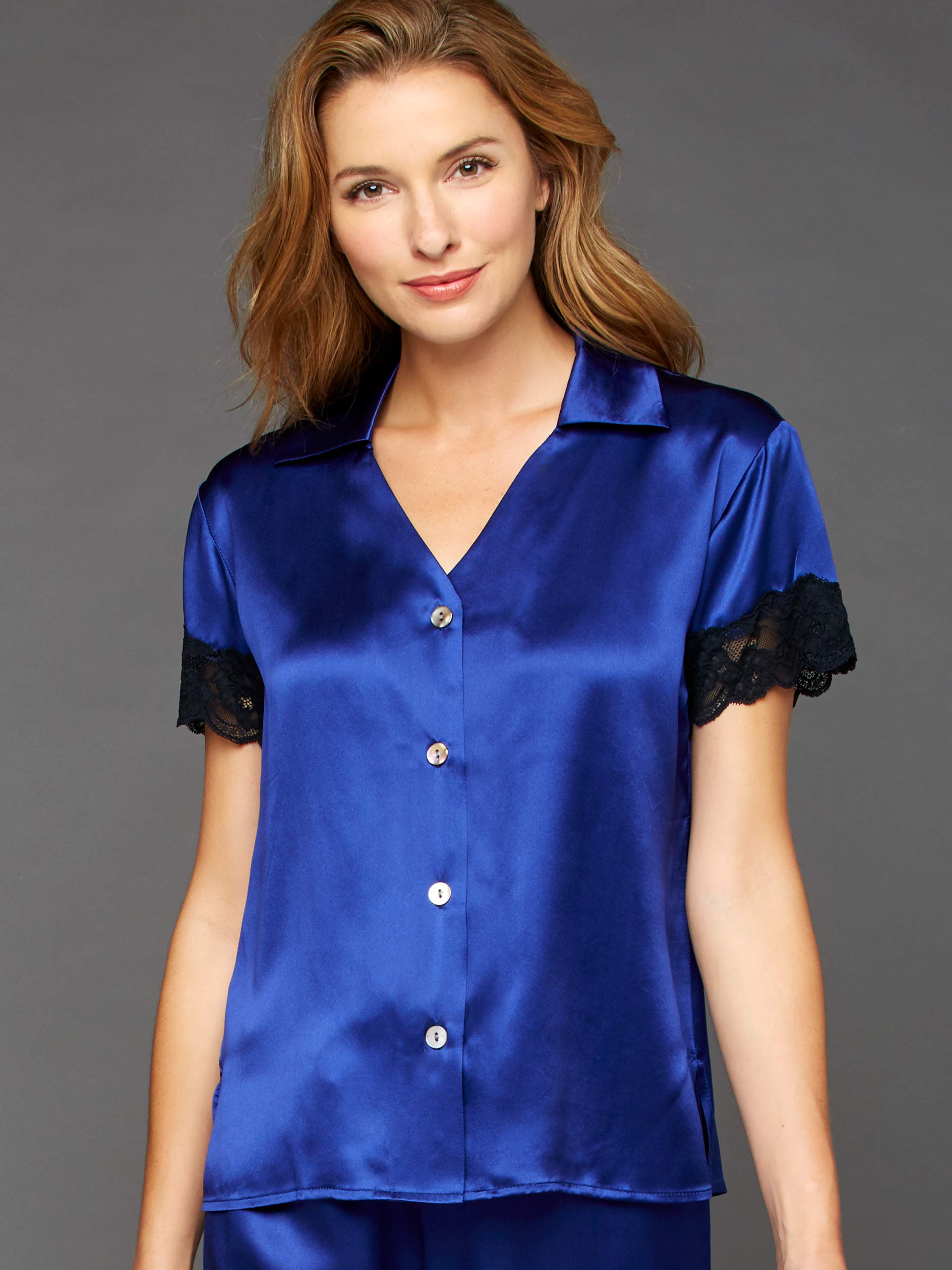 Luxury 100% Silk Pajama Set for Women - Elegant Lace Trim Cropped Sleepwear | Tresor Delice | Perfect for Bridal Shower, Honeymoon & Romantic Getaways