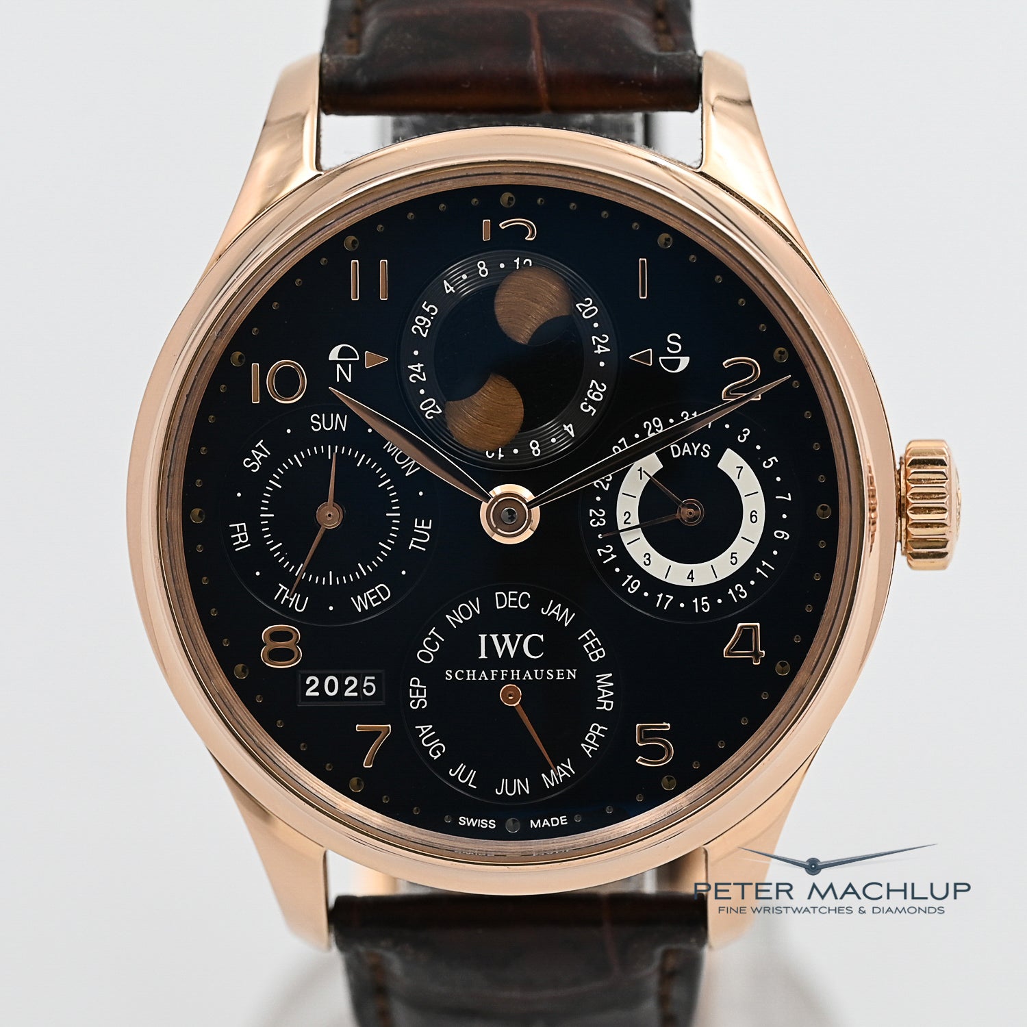 IWC Portuguese Perpetual Calendar Luxury Men's Watch - Rose Gold Case & Blue Dial - Perfect for Business Meetings & Formal Events