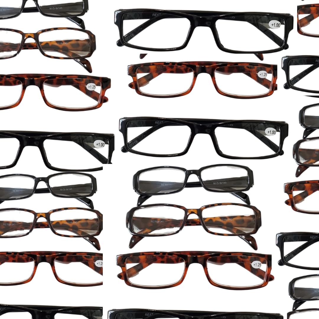 105-Pack Black Medium Reading Glasses for Men & Women - Assorted Magnification +1.00 to +3.50 - Perfect for Reading, Computer Work & Crafts - Bifocal Readers with Lightweight Frames & Anti-Slip Nose Pads
