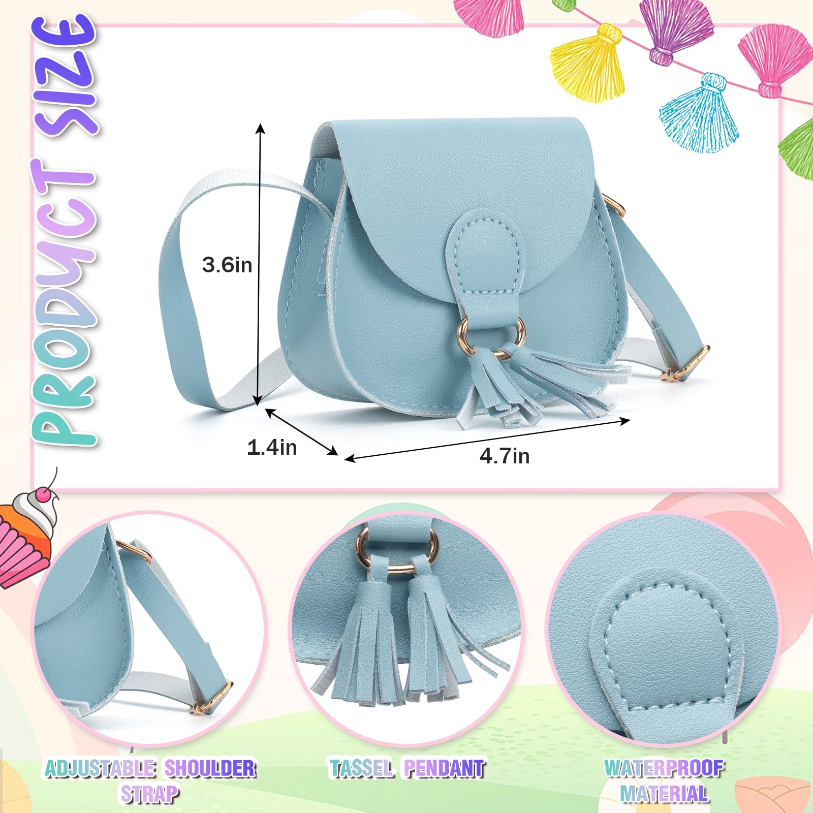**Girls Crossbody Purse for Kids Age 2-14 | Adjustable Shoulder Bag with Tassel | Cute Toddler Purse for School, Travel & Play**    (Note: This optimized title improves keyword relevance, adds age specificity, highlights adjustable features, and includes usage scenarios like school, travel, and play.)
