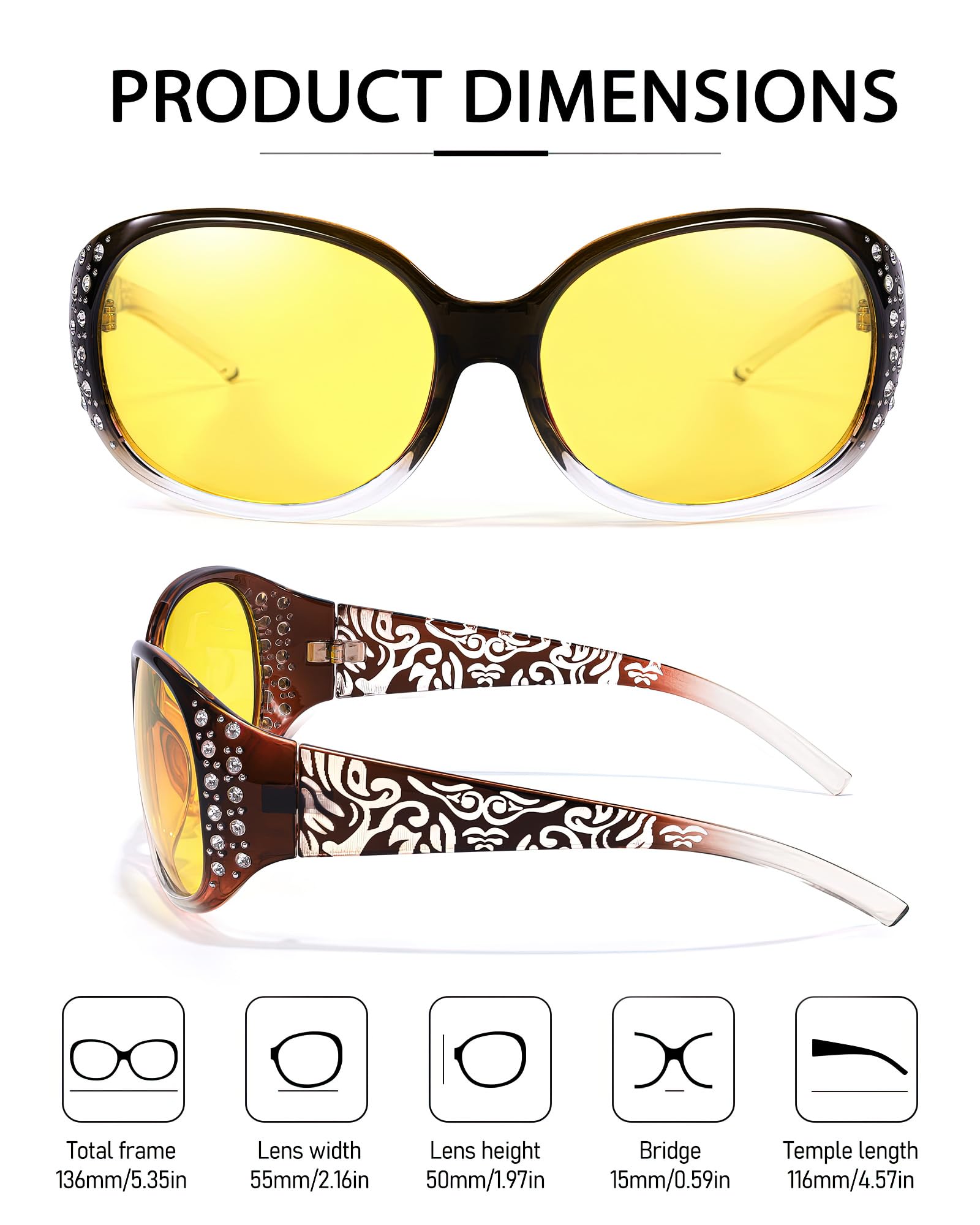 Women's Polarized Night Driving Glasses - Anti Glare Yellow Lenses for Safe Night Vision