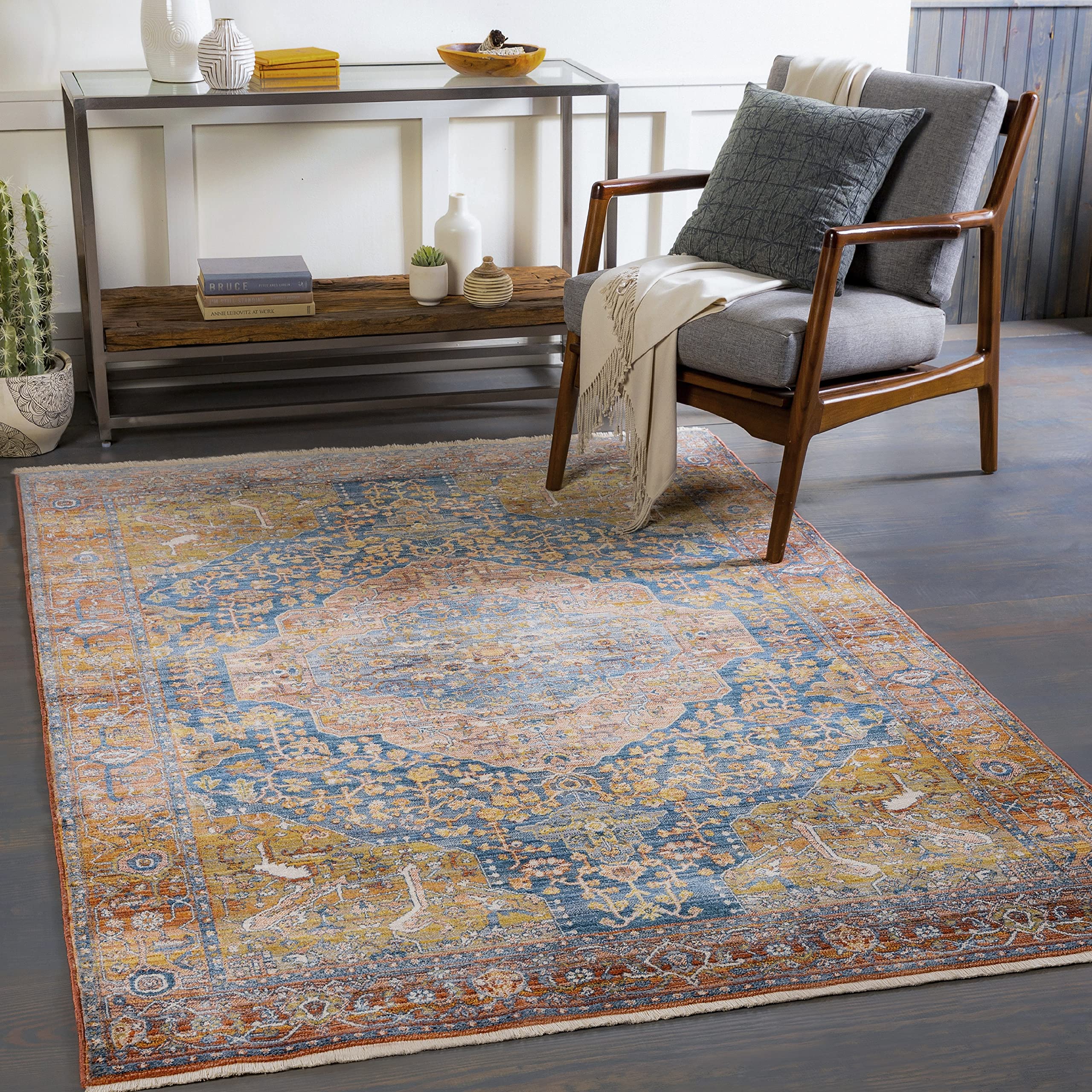 Mark&Day Leavenworth Traditional 9x13 Area Rug - Burnt Orange, Blue & Beige Handmade Carpet for Living Room, Bedroom, Kitchen | Non-Slip, Stain Resistant | Perfect for Home Decor, Office & Dorm (8'10