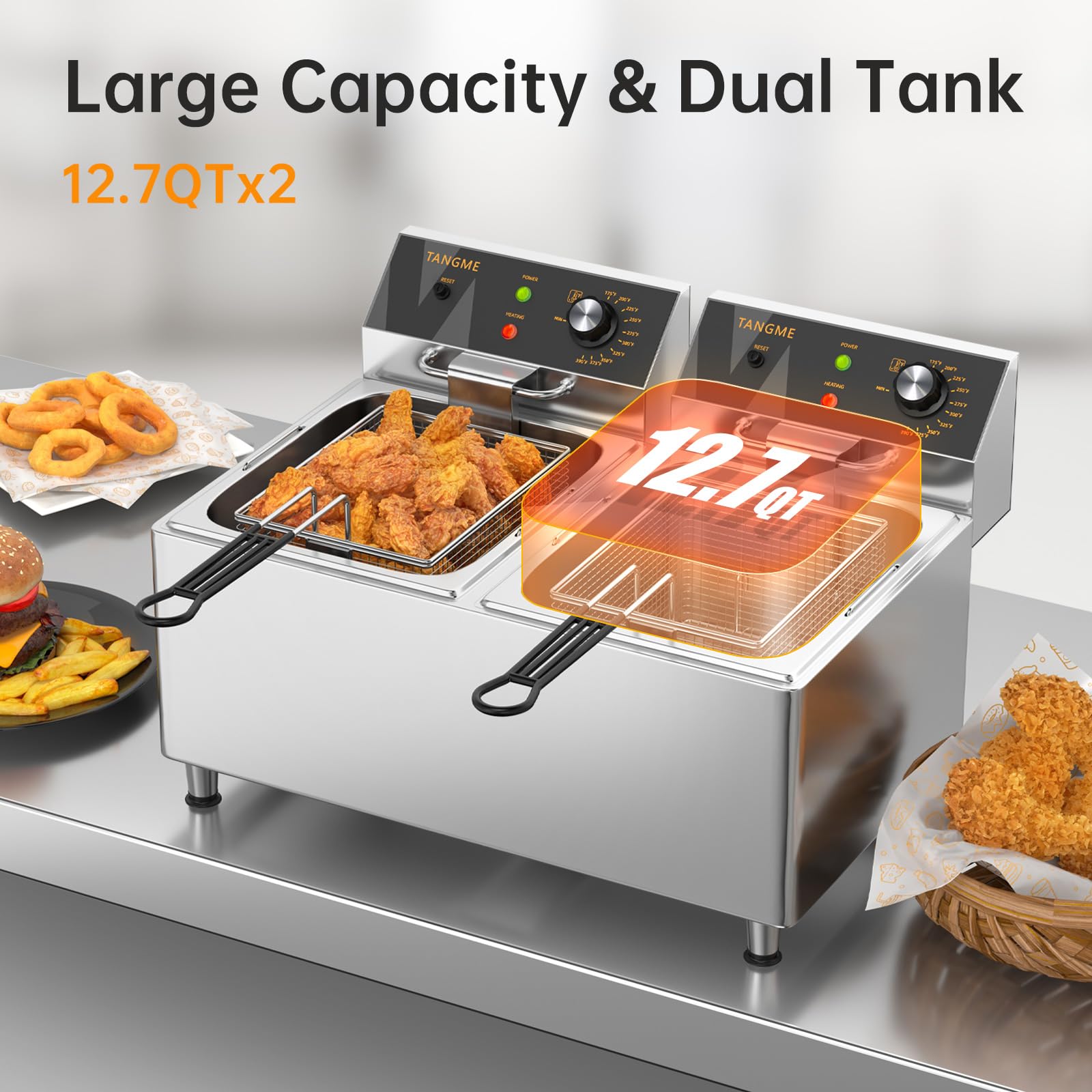 3500W Commercial Deep Fryer - 25.4Qt Electric Countertop Fryer with Double Baskets, Lid & High Legs | Heavy Duty Stainless Steel Restaurant Fryer | UL Certified | Perfect for Fast Food, Catering & Home Kitchen Use