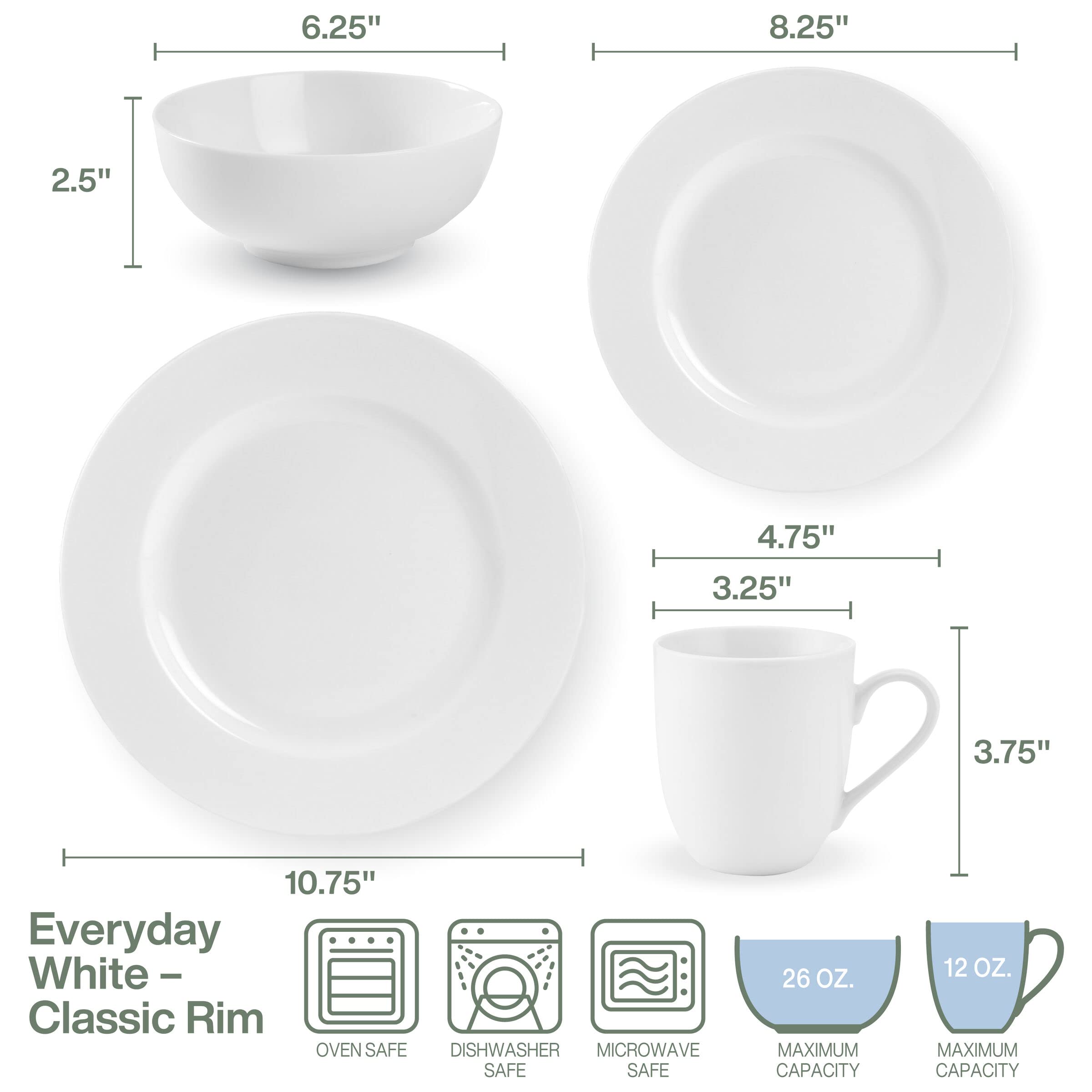Classic 16-Piece Dinnerware Set for 4 - Porcelain Plates, Bowls, Mugs & Saucers - Elegant Tableware for Family Dinners, Parties & Restaurant Use