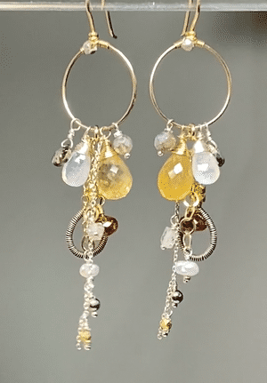 14K Gold Citrine Gemstone Dangle Tassel Hoop Earrings for Women - Elegant Boho Jewelry for Parties, Weddings & Everyday Wear