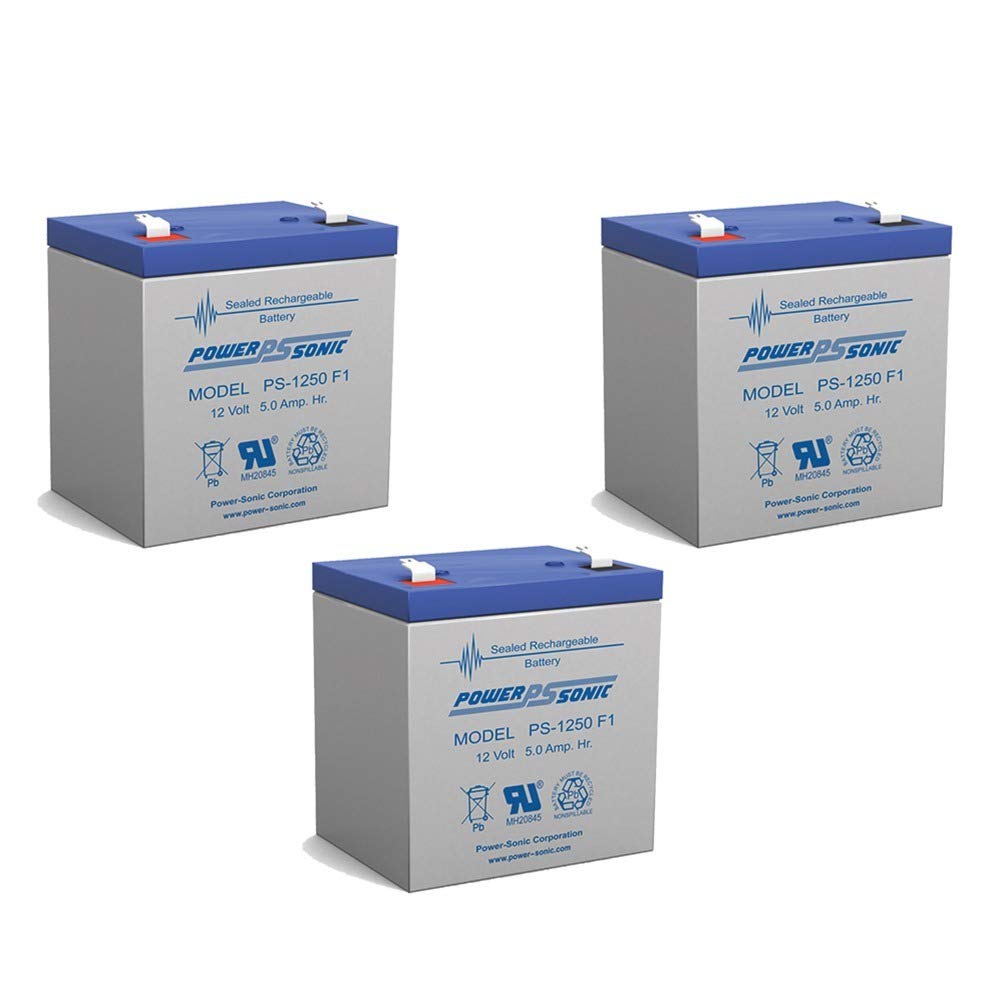 Power Sonic 12V 5Ah Rechargeable Sealed Lead Acid Battery - 3 Pack for UPS Backup, Security Systems & Emergency Lighting