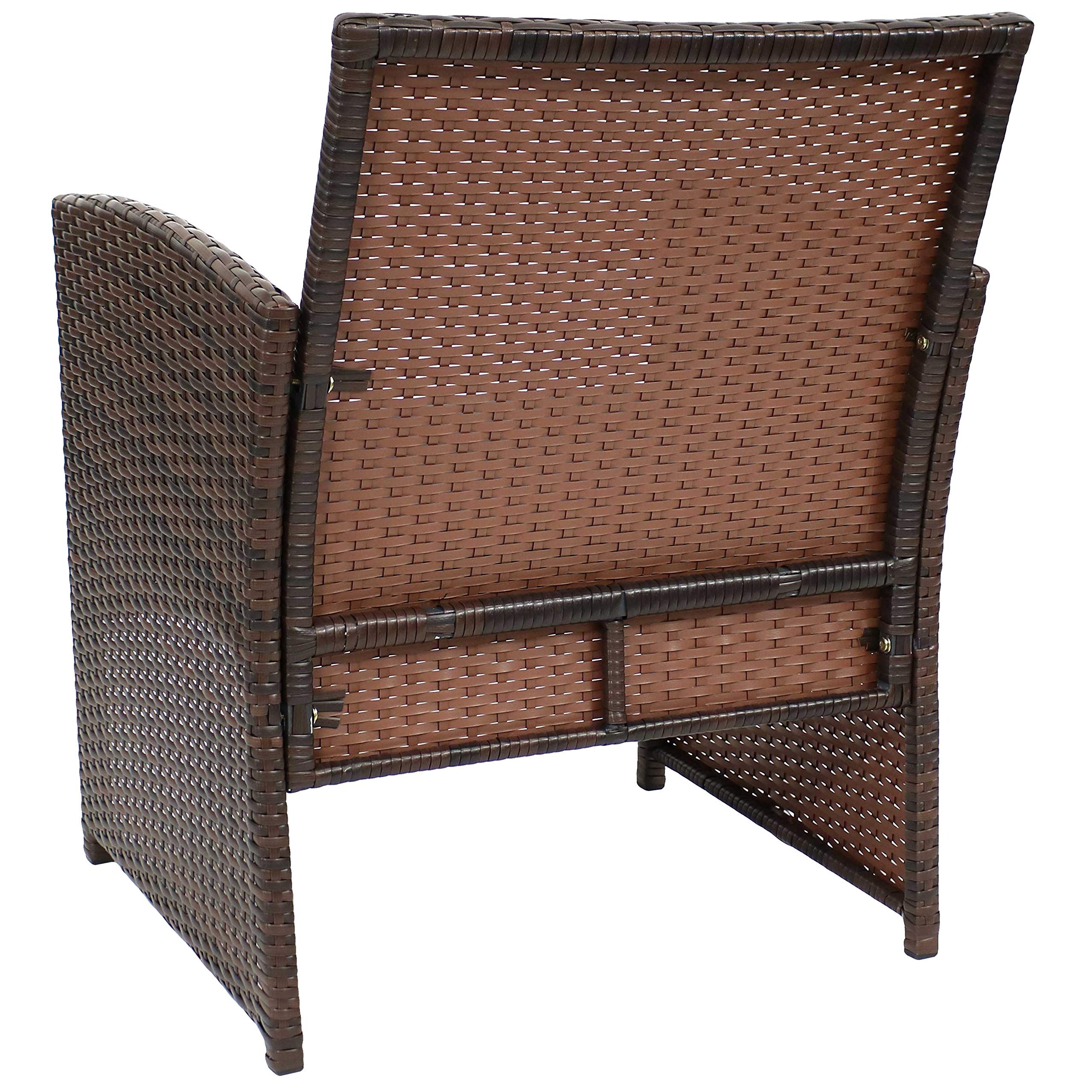 Sunnydaze Ardfield 4-Piece Brown Outdoor Patio Furniture Set with Navy Cushions - 1 Loveseat, 2 Chairs & Coffee Table - Perfect for Garden, Backyard, Poolside or Deck Relaxation