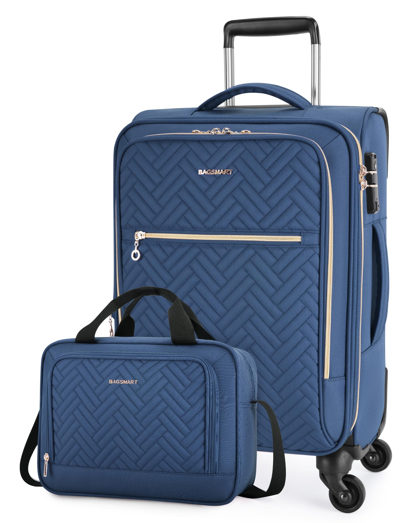 BAGSMART 20 Inch Expandable Carry On Luggage - Lightweight TSA Approved Suitcase with Spinner Wheels, Dark Blue Polyester Travel Bag for Business Trips & Weekend Getaways
