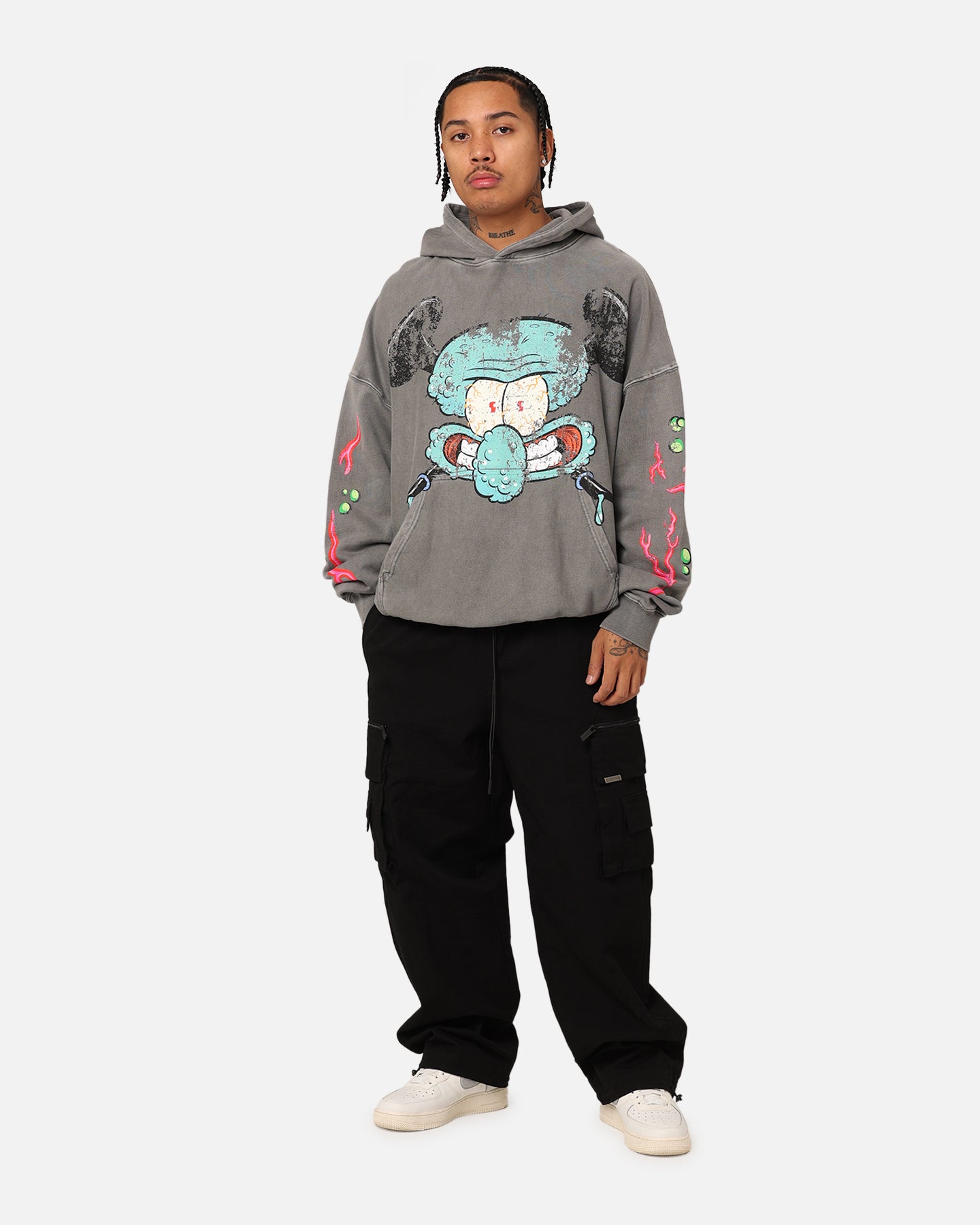 SpongeBob SquarePants Squidward Hoodie - Washed Charcoal Pullover Sweatshirt for Men & Women | American Thrift Style | Perfect for Cosplay, Halloween, and Casual Wear