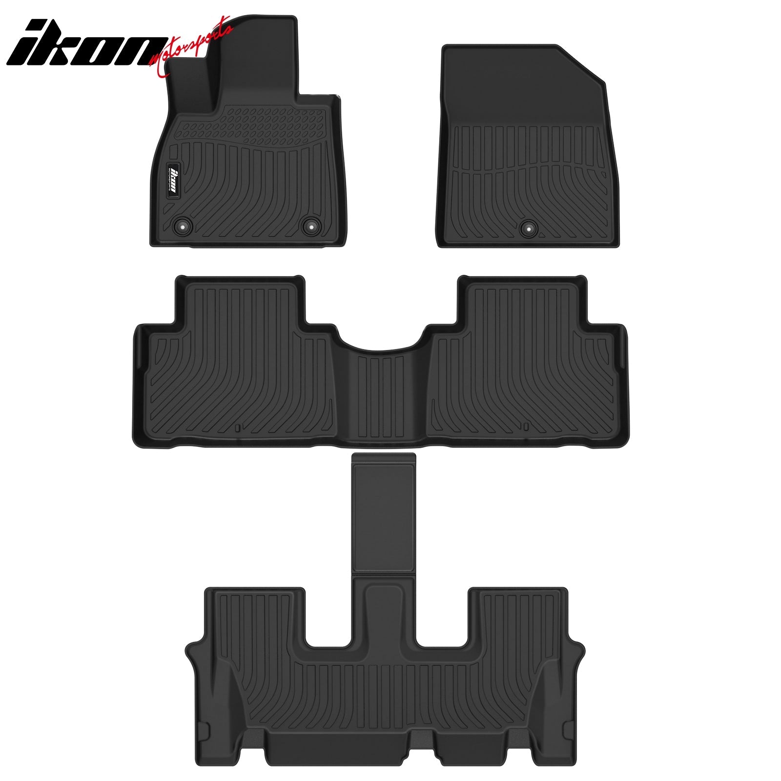 IKON 3D Molded All-Weather Floor Mats for 2024-2025 Hyundai Santa Fe (Non-Hybrid) - Black TPE Thermo Plastic Elastomer Car Floor Liners - Front, 2nd & 3rd Row Protection (4-Piece Set) - Perfect for Daily Commutes, Family Trips and Off-Road Adventures