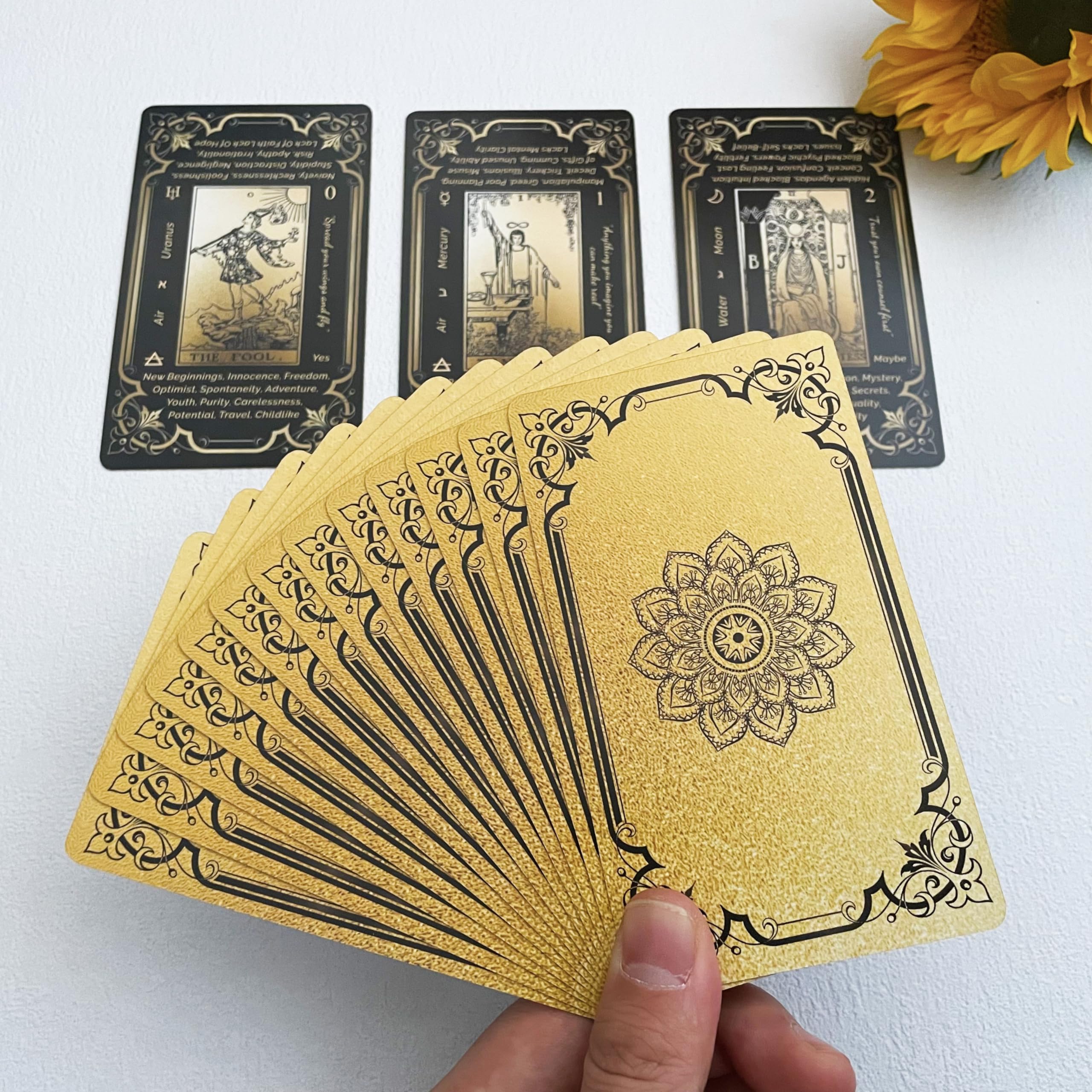 Black Gold Tarot Cards Set for Beginners - 78 Cards with Meanings, Guide Book & Gold Gilded Edges | Perfect for Divination, Meditation & Spiritual Guidance