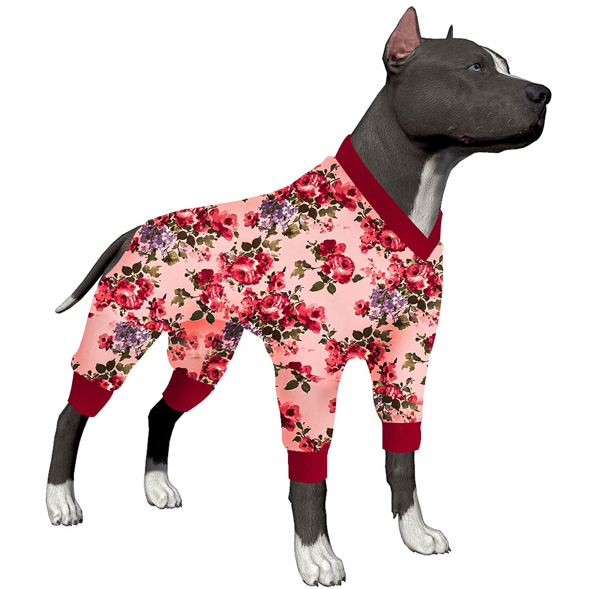 LovinPet Dog Pajamas for Large Dogs - Anxiety Relief & Post-Surgery Recovery Suit, Breathable Fabric with Blue Prints - Perfect for Pitbulls, Comfortable for Sleeping and Indoor Wear