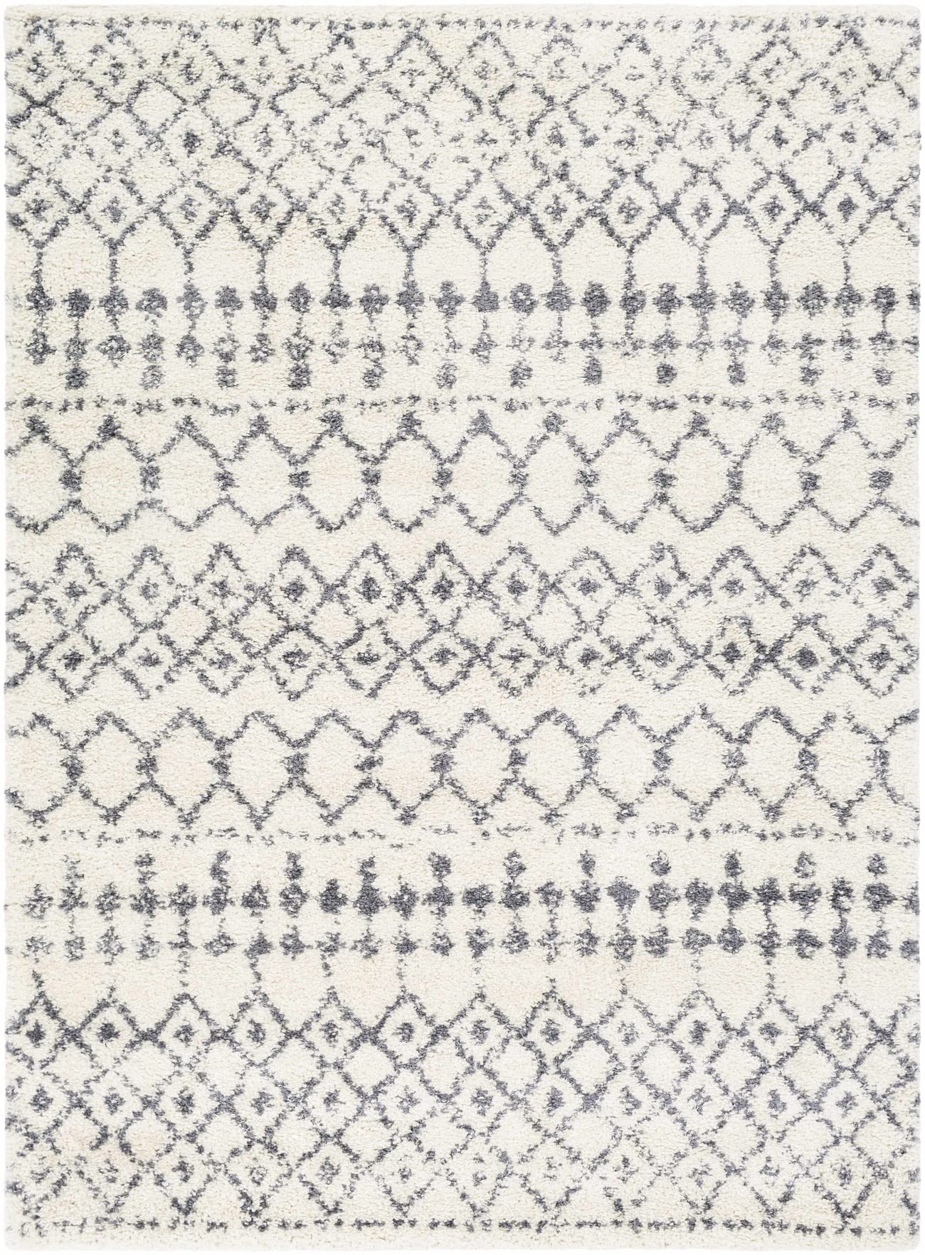 Mark&Day 5x7 Occitanie Global Shag Area Rug - Soft Plush White Carpet for Living Room, Bedroom, Kitchen - 5'3
