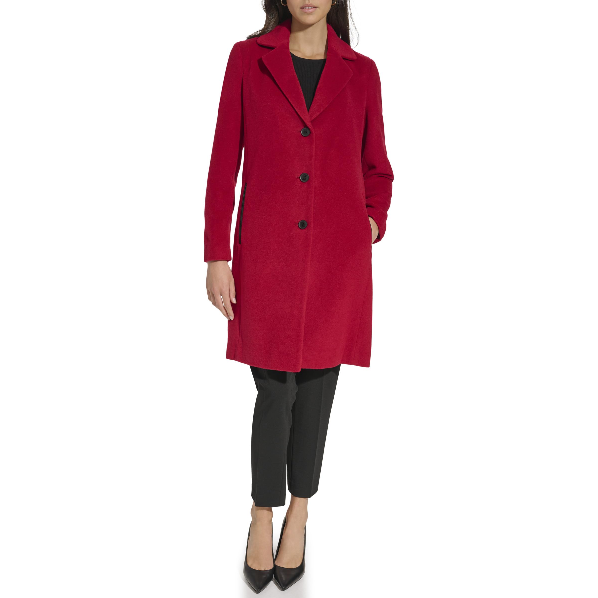 DKNY Women's Walker Wool Coat - Warm Winter Trench Coat with Belt, Classic Long Wool Jacket for Women - Perfect for Office, Travel & Cold Weather Fashion