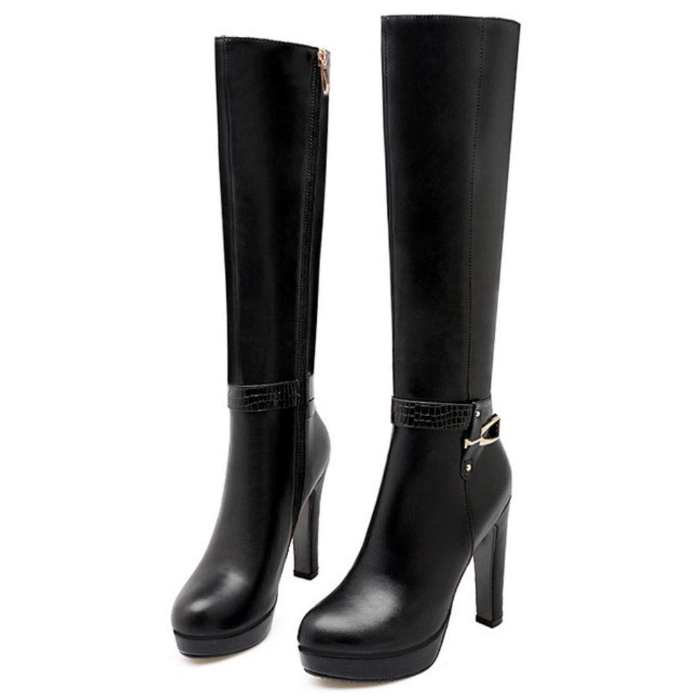 Scarouki Women's Elegant Mid-Calf Boots with Block Heels - Stylish Platform High Boots for Fall Fashion, Office Wear & Night Out