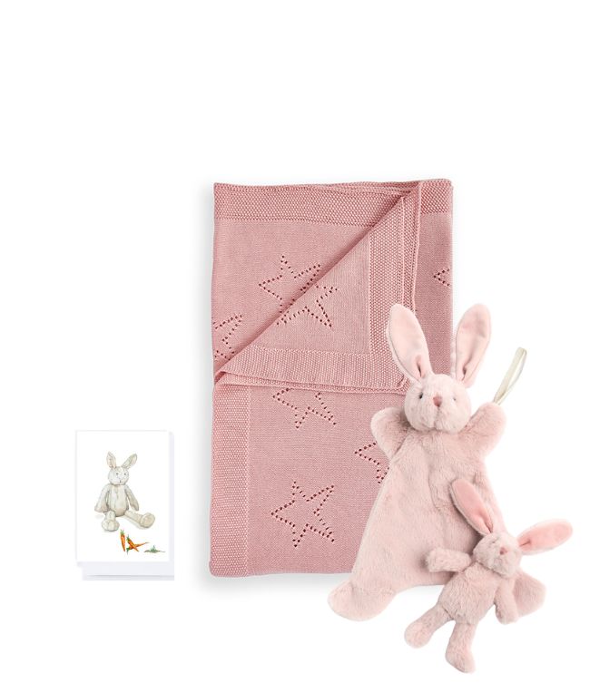 Personalized Pink Newborn Pixie Bunny Gift Set - Soft Baby Blanket, Hat & Mittens for Newborn Girls - Perfect Baby Shower, Christening & First Birthday Gifts
