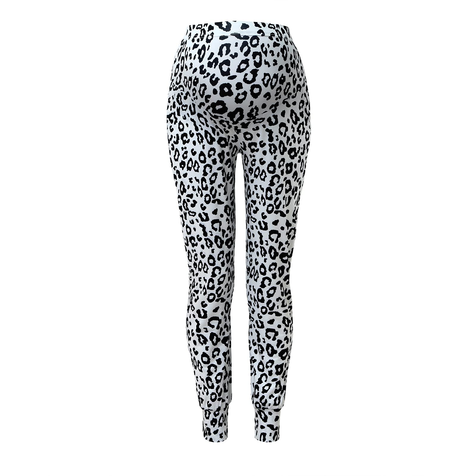 Women's Stretchy Maternity Pants - Soft Comfortable Lounge Pants with Leopard Print for Pregnancy & Postpartum - Perfect for Relaxing at Home, Running Errands & Nursing