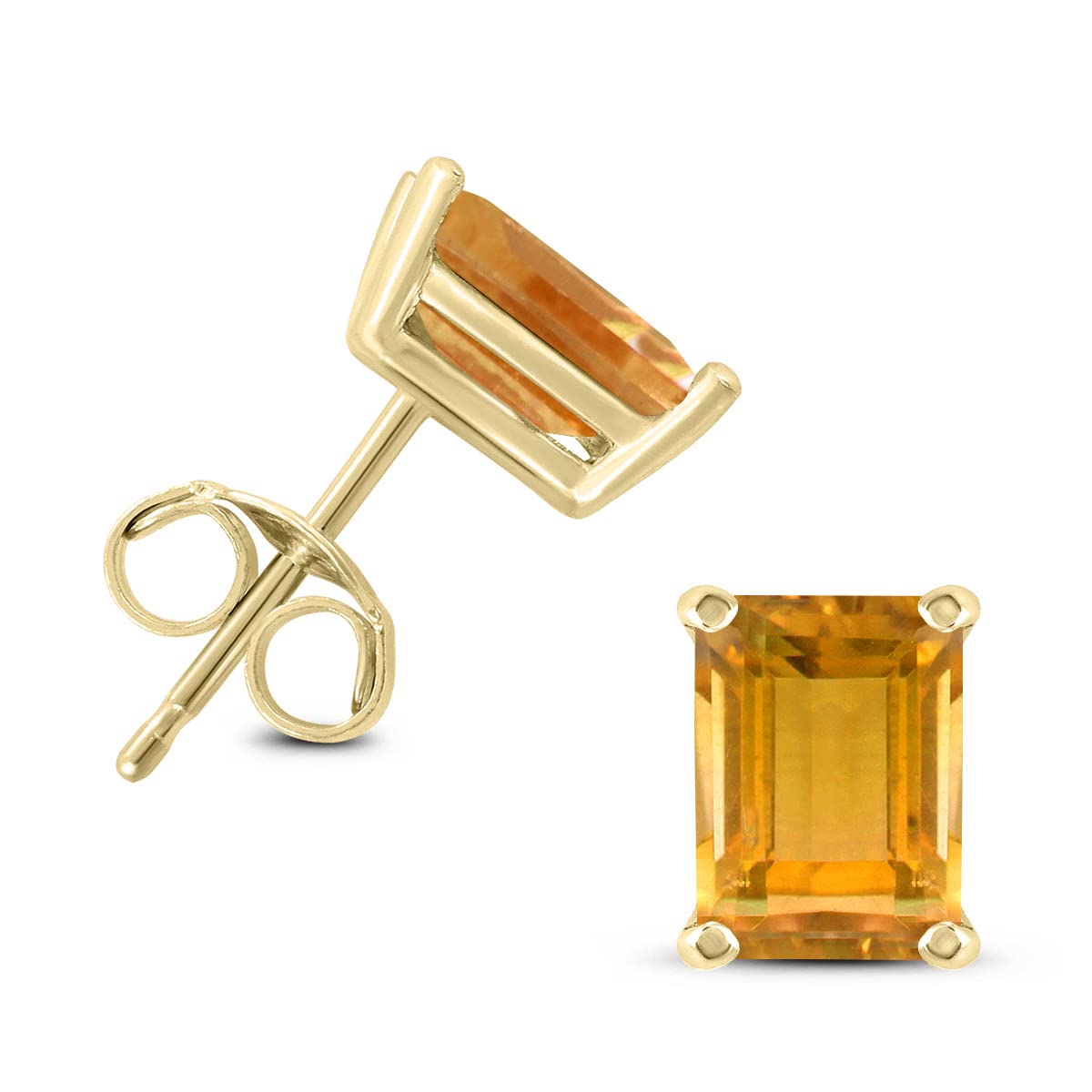 14K Yellow Gold 7x5MM Emerald Cut Citrine Stud Earrings for Women - Elegant Gemstone Jewelry for Wedding, Party & Everyday Wear