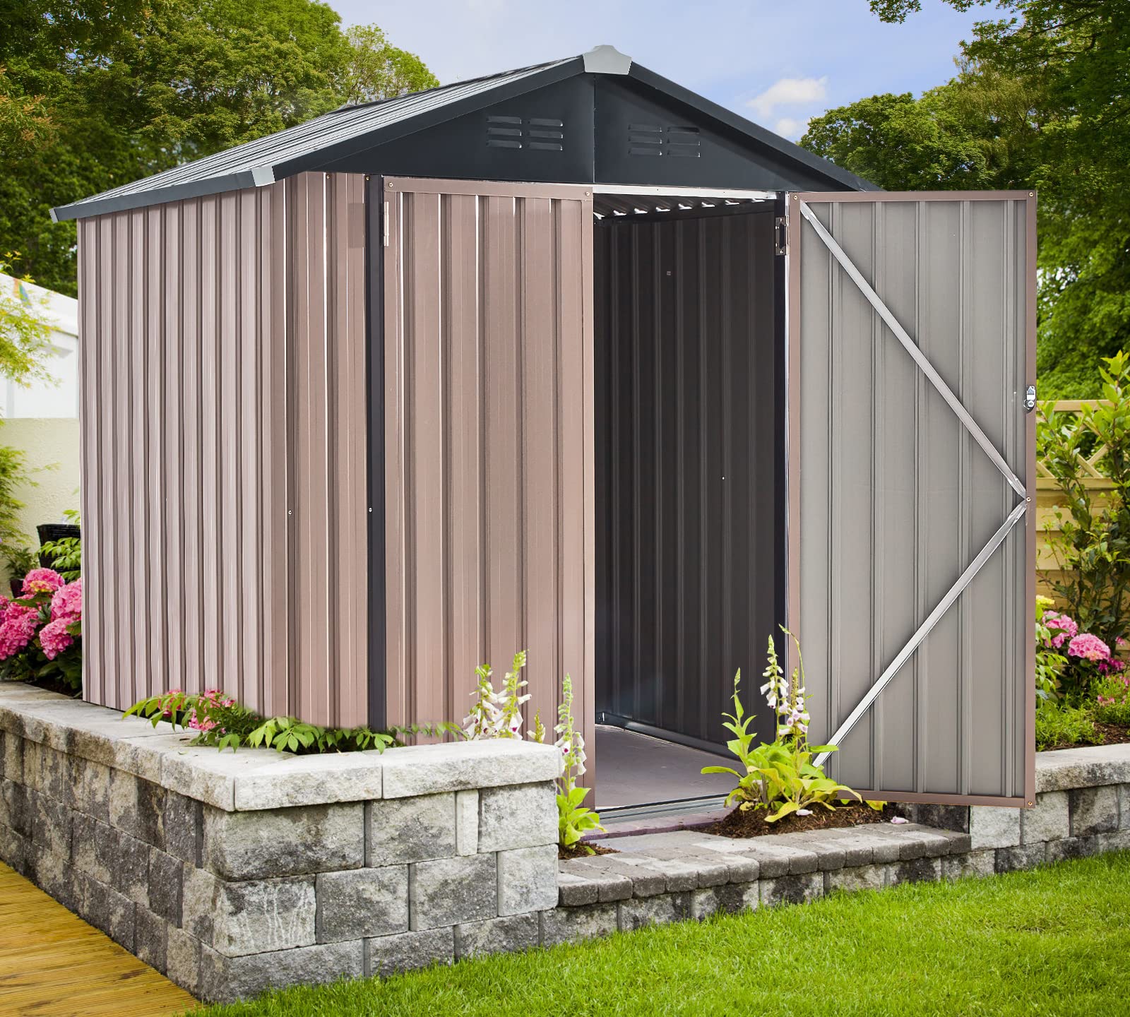 AECOJOY 6x4 Feet Metal Storage Shed with Lockable Doors - Outdoor Utility Shed for Garden Tools, Lawn Equipment & Patio Furniture Storage - Perfect for Backyard, Garage & Home Organization