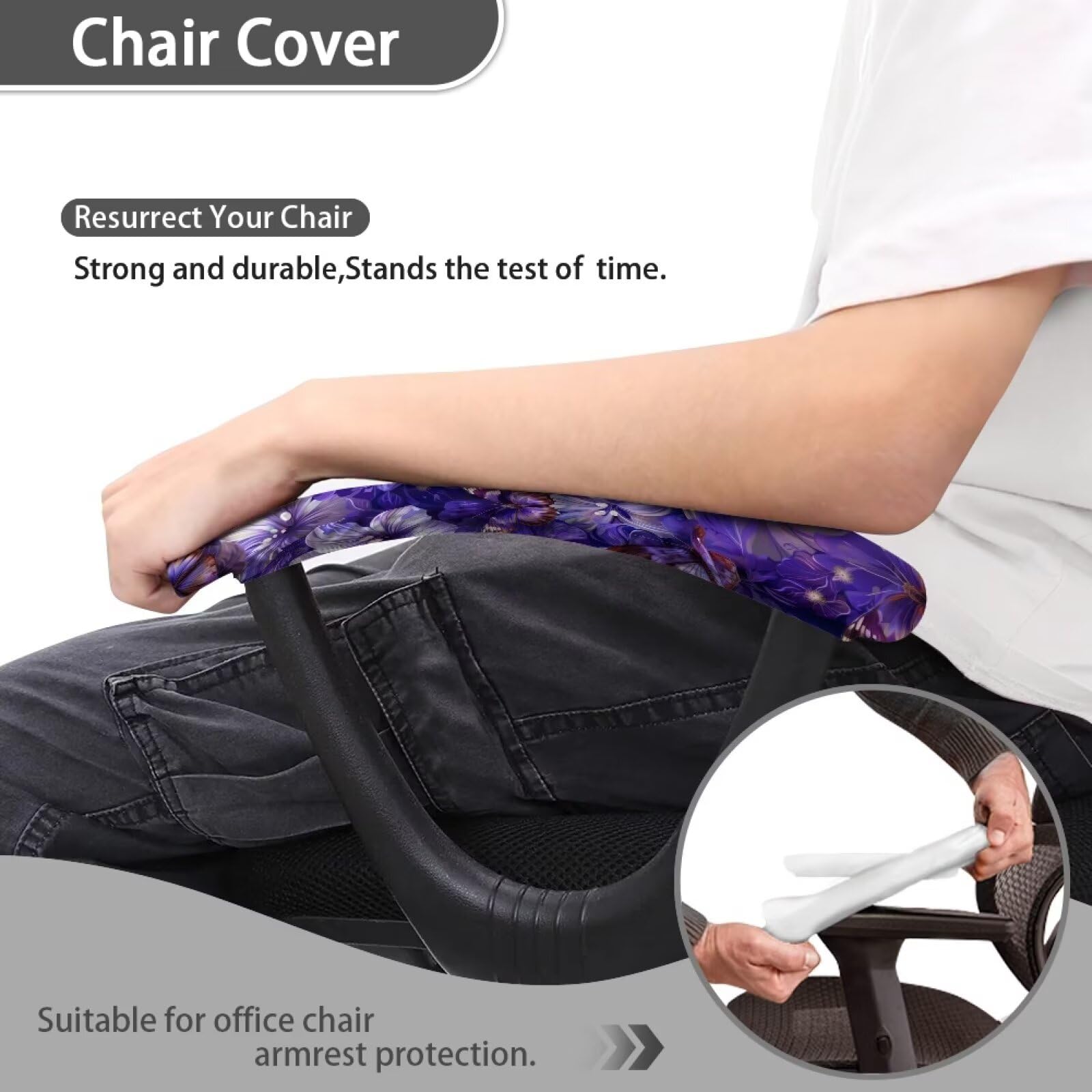 Hibiscus Butterfly Print Office Chair Arm Covers - Set of 2 Breathable Soft Stretchable Slipcovers for Computer & Desk Chairs | Comfortable & Stylish Home Office Accessory for Work & Gaming