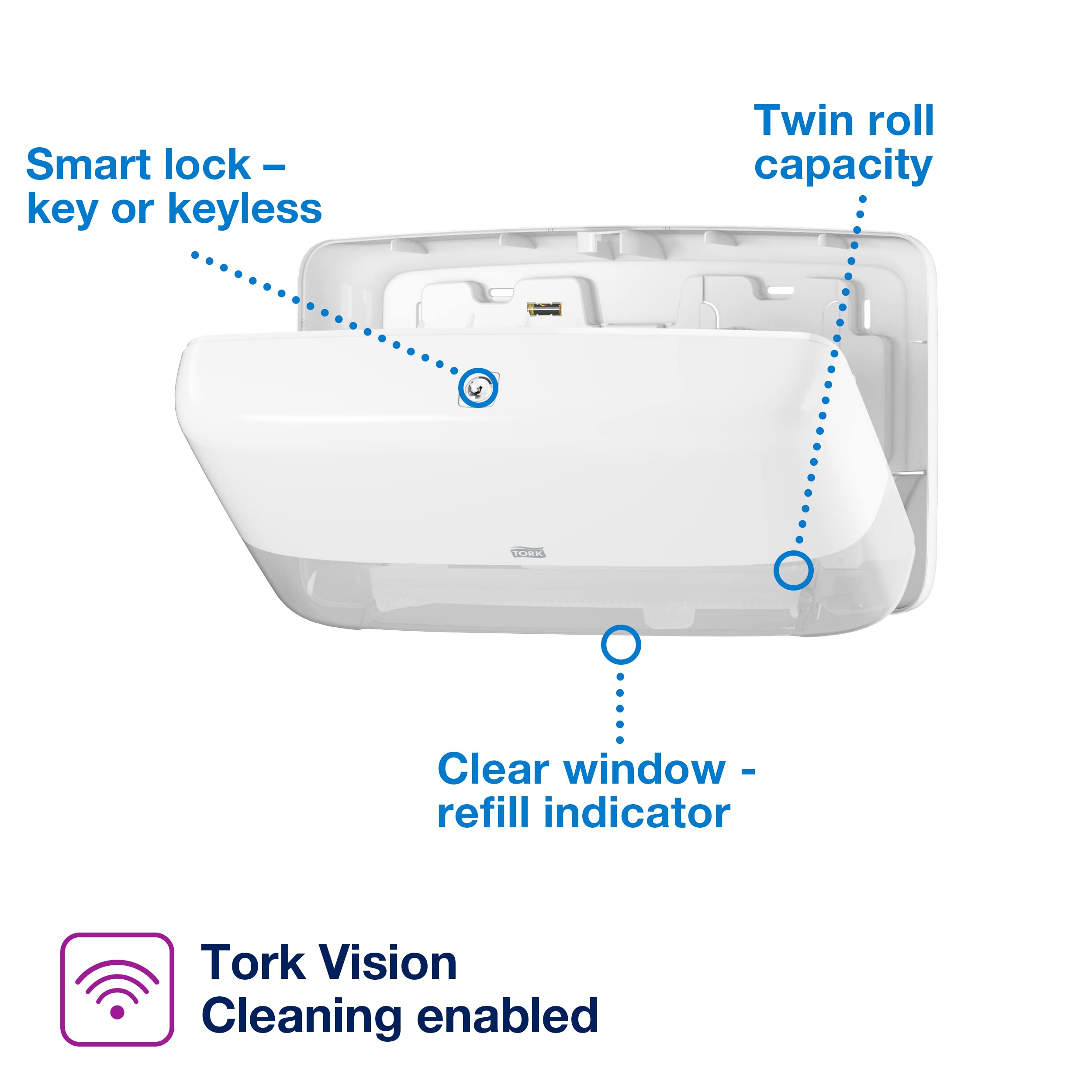 Tork Twin Mini Jumbo Toilet Paper Roll Dispenser with Refill - White, Soft Bath Tissue (12 Rolls x 1075 Sheets) - Space-Saving Bathroom & Office Solution