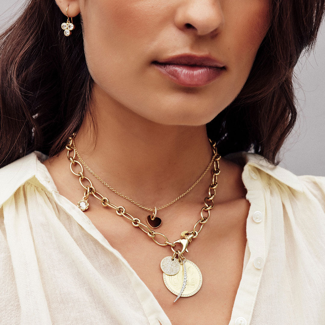 Single Stone Pavé Frame Round Disc Pendant Necklace - Elegant Sterling Silver Jewelry for Women - Perfect for Weddings, Anniversaries & Special Occasions