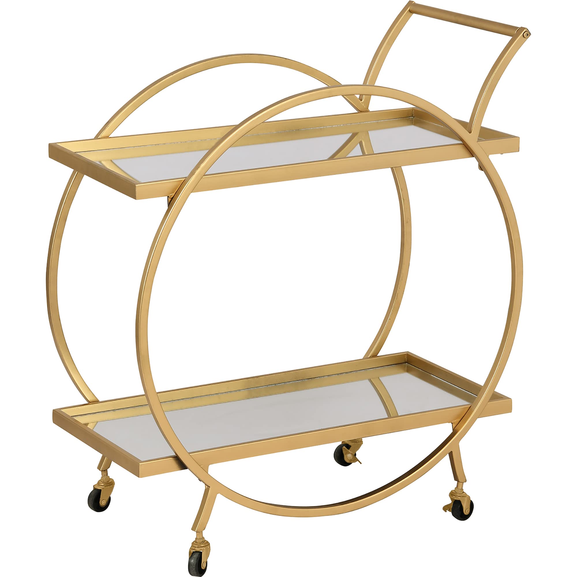 FirsTime & Co. Gold Odessa 2-Tier Bar Cart - 28 Inch Mobile Mini Bar with Storage | Kitchen Serving Cart, Coffee Station & Liquor Organizer | Metal & Mirror Modern Design for Home, Office or Party Use