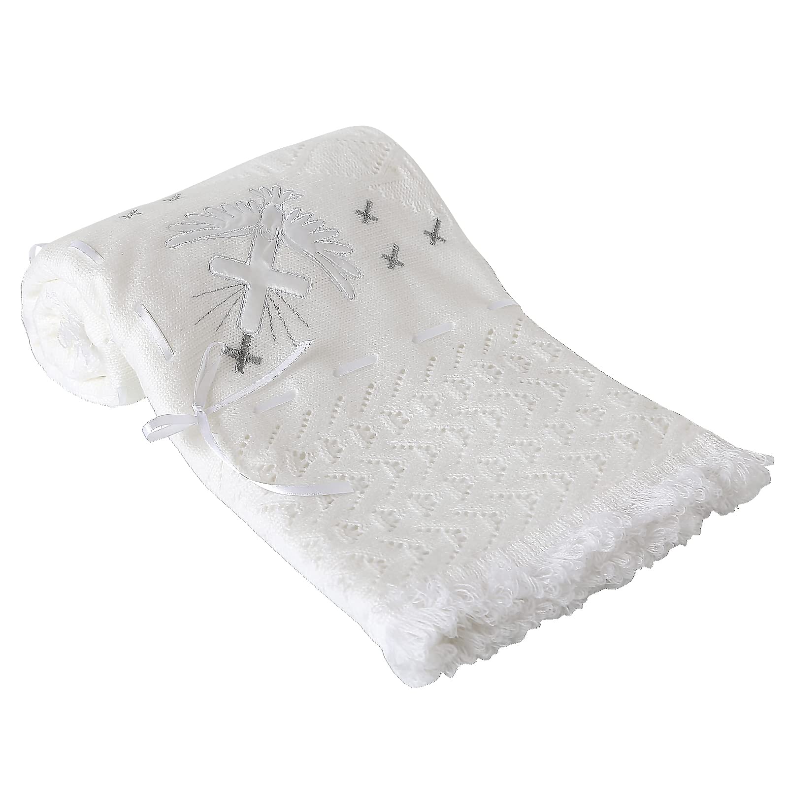 Booulfi Baby Christening Blanket - Soft White Knitted Baptism Shawl for Newborn Boys & Girls - Perfect for Christening Ceremonies, Baby Dedications & Photo Shoots