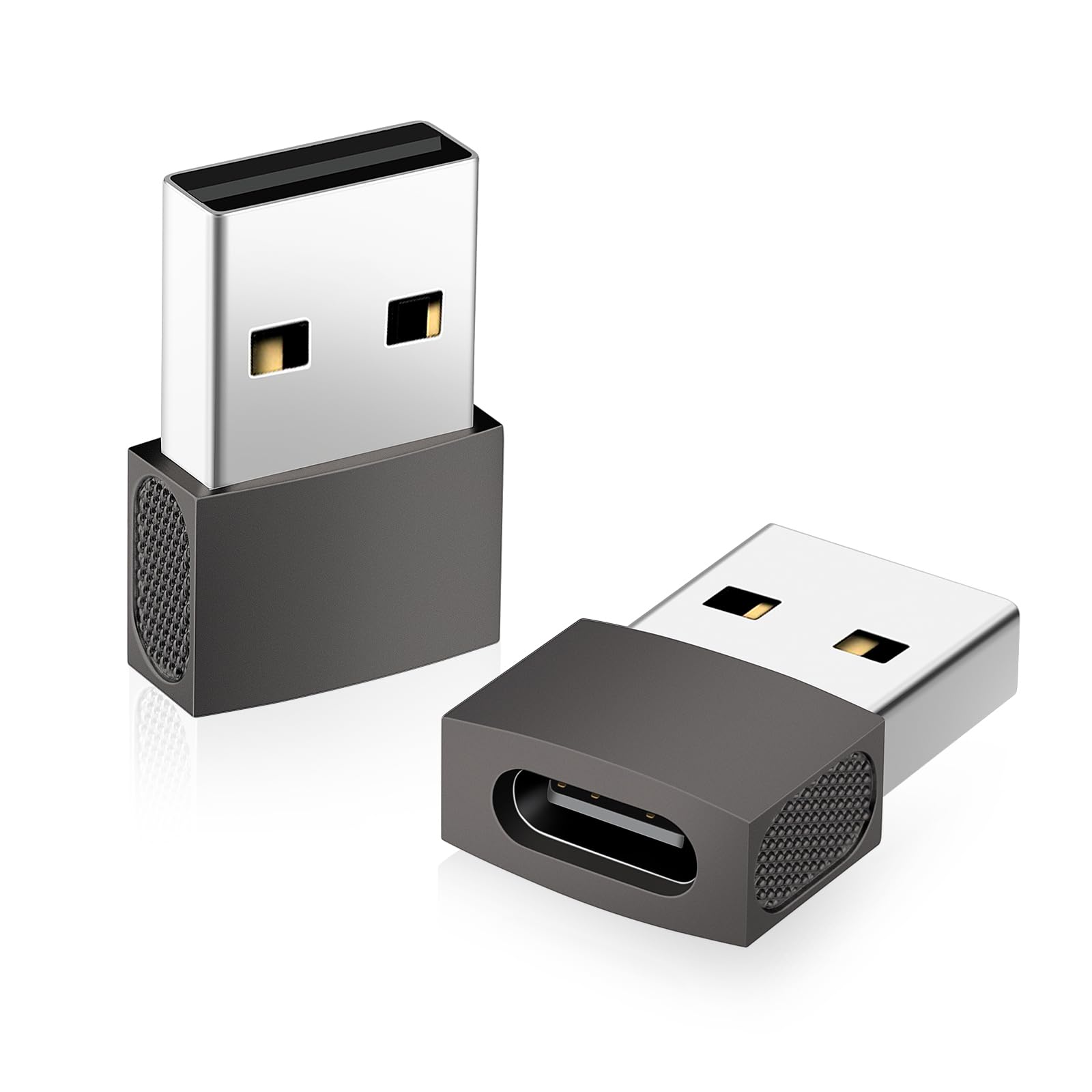 2-Pack USB C to USB Adapter, Zinc Alloy Type C Female to USB A Male Converter - Compatible with iPhone 15/14/13/12 Pro Max/Plus, Apple Watch, AirPods, Galaxy S23/S24, CarPlay - Space Gray - Perfect for Travel, Home & Office Charging