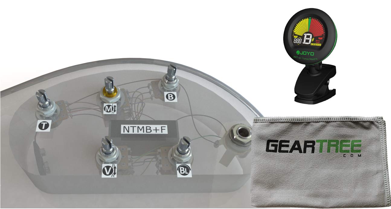 Bartolini HR-5.2AP/918 Pre-Wired Electric Bass Preamp Harness with 3-Band EQ & 5 Pots - Includes Cleaning Cloth & Tuner - Perfect for Bass Guitar Upgrades & DIY Installations