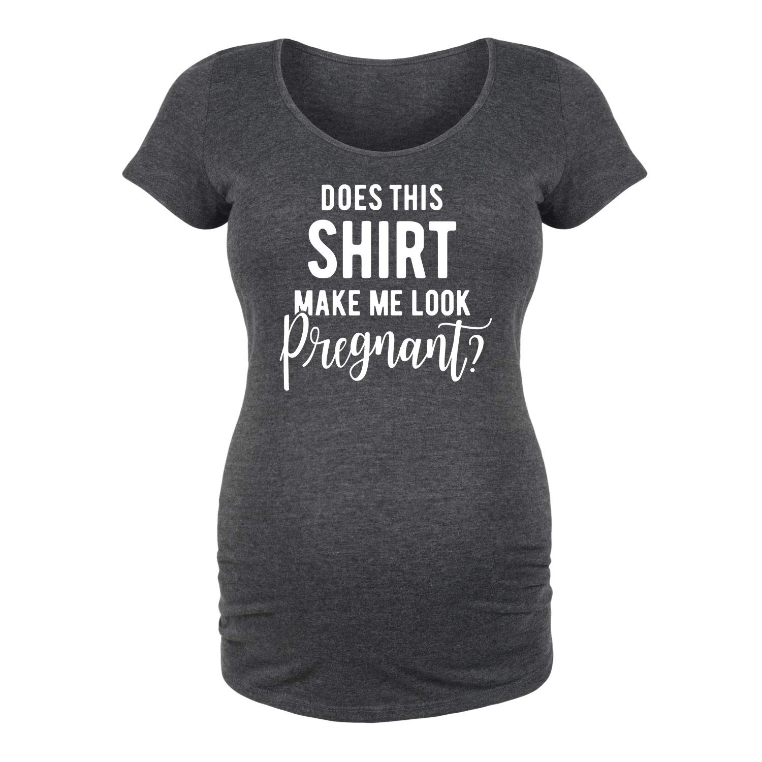 Bloom Maternity - 'Does This Shirt Make Me Look Pregnant?' Funny Pregnancy Scoop Neck T-Shirt - Comfortable Maternity Tee for Baby Showers, Pregnancy Announcements & Maternity Photos