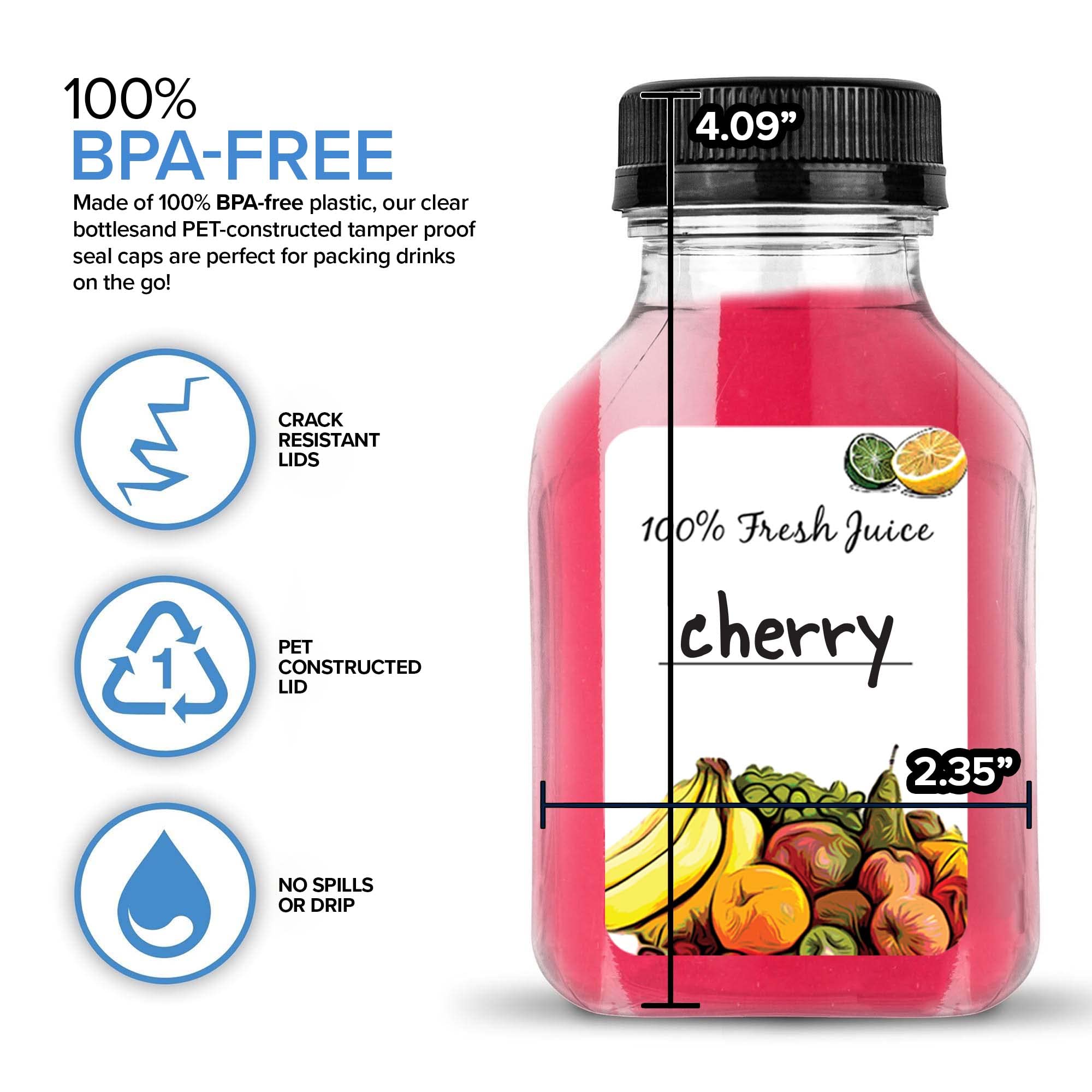 8 oz Reusable Clear Plastic Juice Bottles with Caps (12 Pack) - Empty Drink Containers for Juicing, Shots, Mini Fridge Storage - Includes Labels, Cleaning Brush & Funnel | Perfect for Homemade Juices, Smoothies, Meal Prep & On-the-Go Hydration