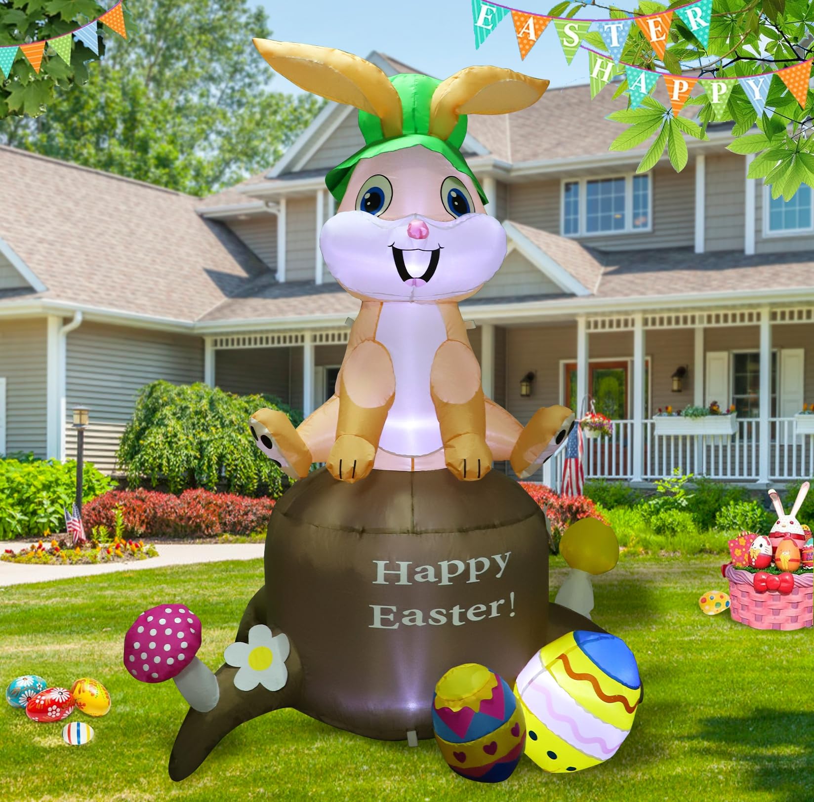 6FT LED Lighted Easter Bunny Inflatable Decoration - Outdoor Blow Up Bunny with Eggs for Holiday Party Yard Decor | Rabbit Style 2 | Perfect for Easter Celebrations, Garden Decorations & Spring Festivals