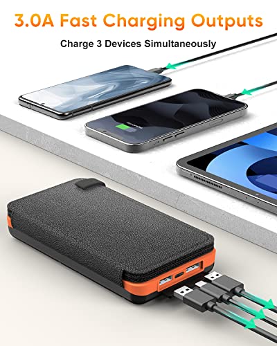 25000mAh Solar Power Bank with QC3.0 Fast Charging - Waterproof Portable Charger with 4 Foldable Solar Panels, Type C Input/Output for Camping, Hiking & Emergency Power Backup