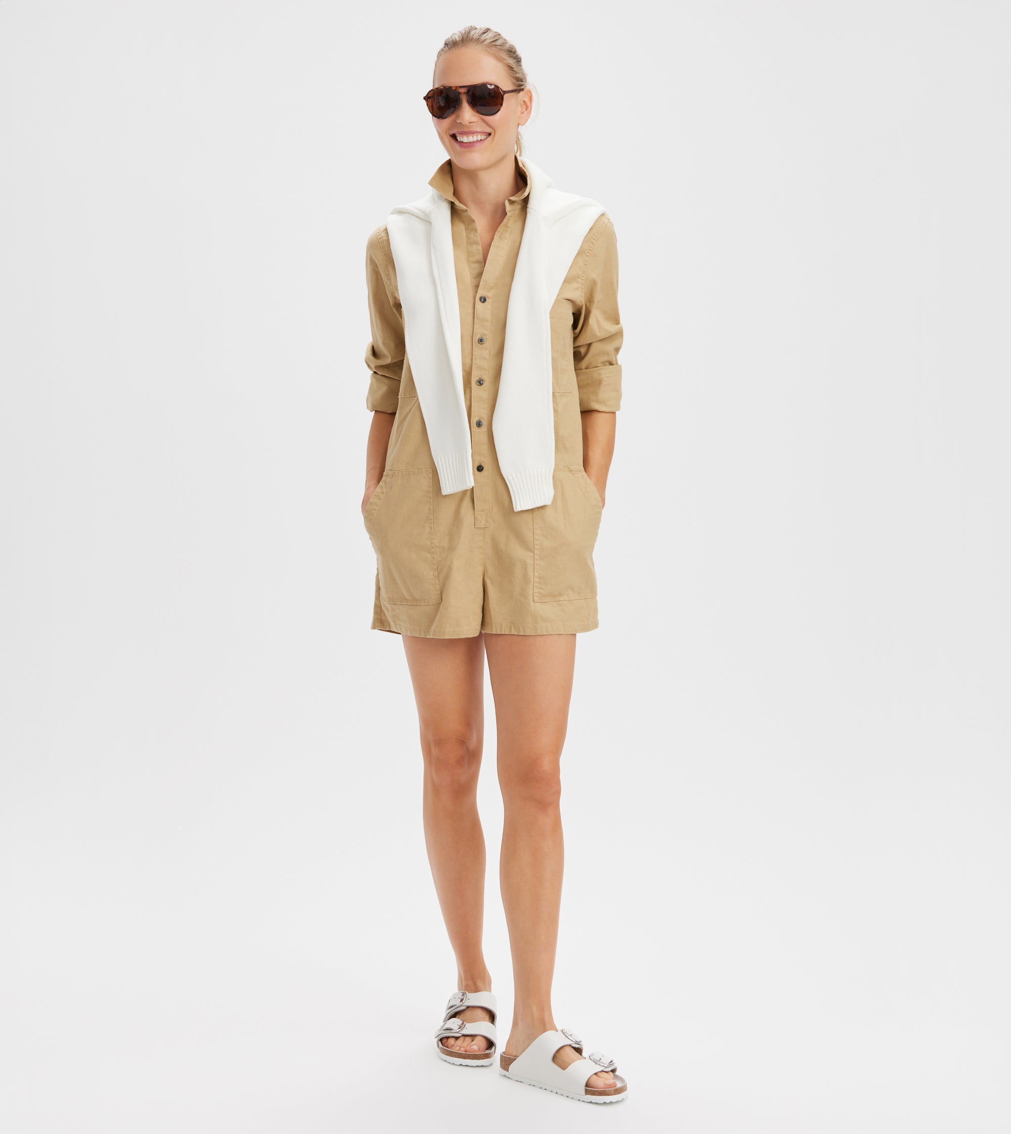 Renwick Linen Blend Playsuit - Women's Casual Jumpsuit with Pockets | Perfect for Summer Outfits, Beach Vacations & Weekend Brunch