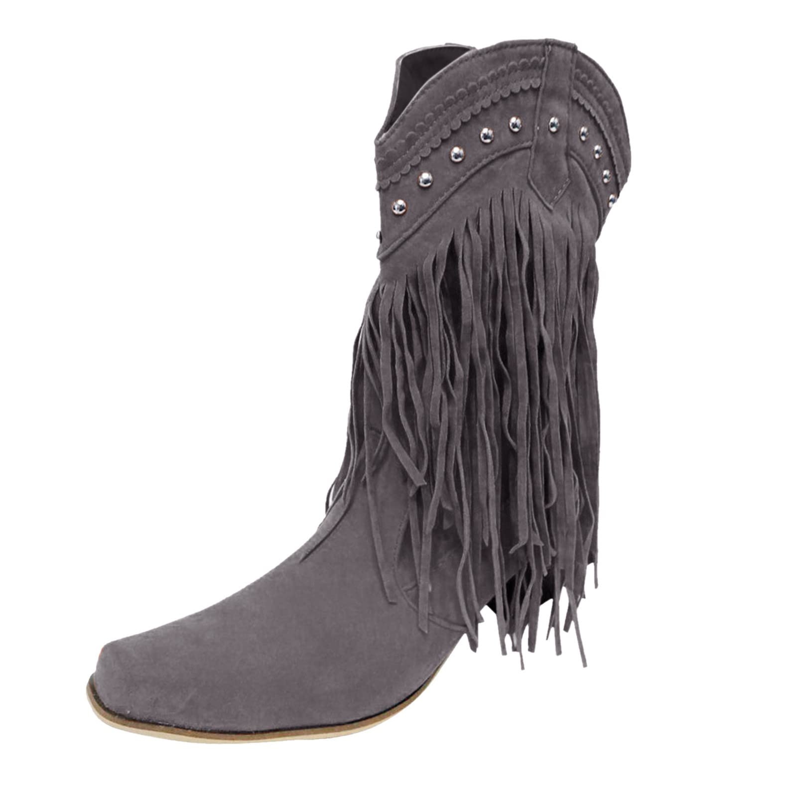 **Vintage Chunky Heel Mid-Calf Boots for Women – Retro Tassel Fringe Ankle Boots, Comfortable & Water-Resistant – Perfect for Casual Outfits, Fall Fashion & Boho Style**