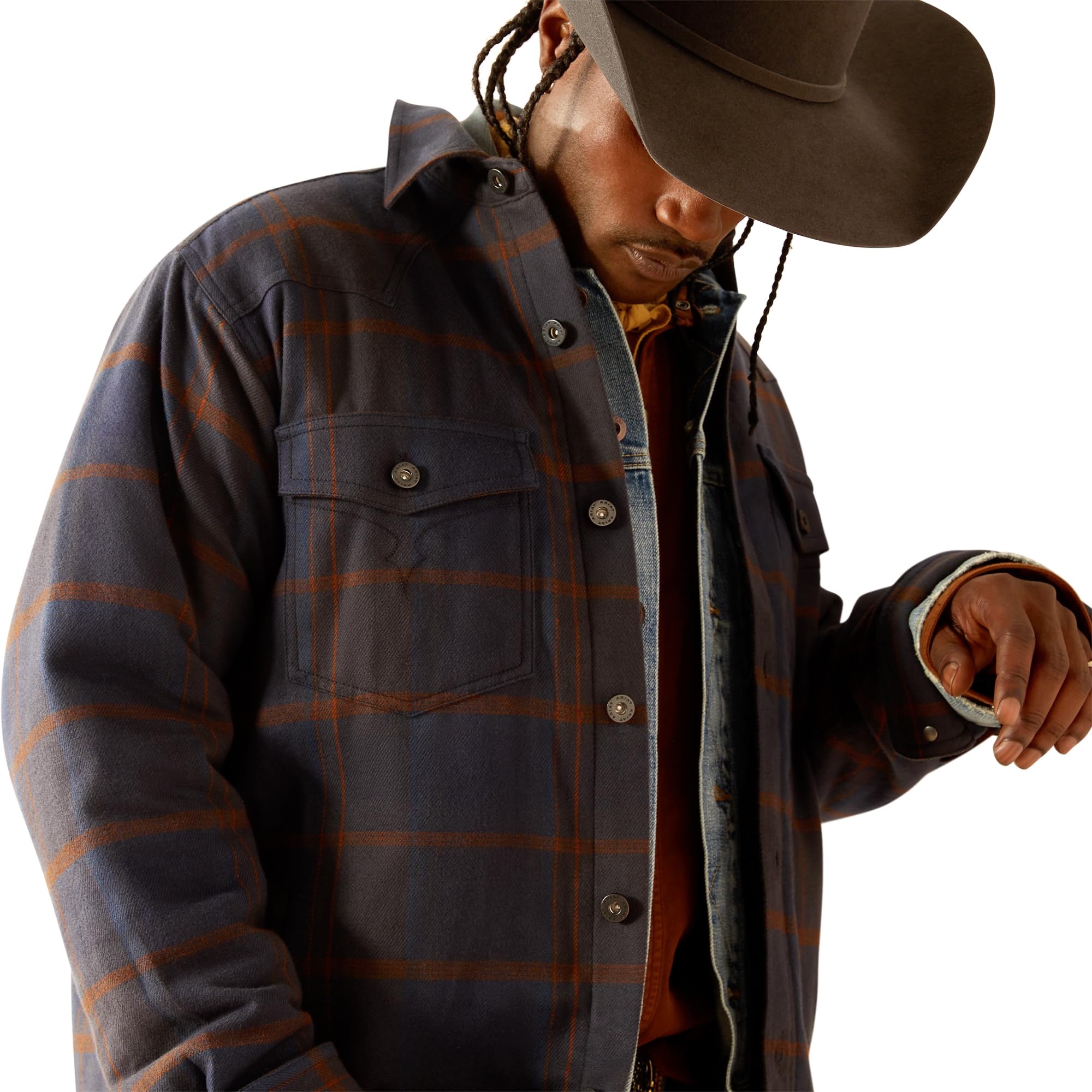 Ariat Men's Yellowstone Midnight Fair Quilted Shirt Jacket - Western Style Flannel Shirt with Quilted Lining for Outdoor Work, Hunting & Casual Wear