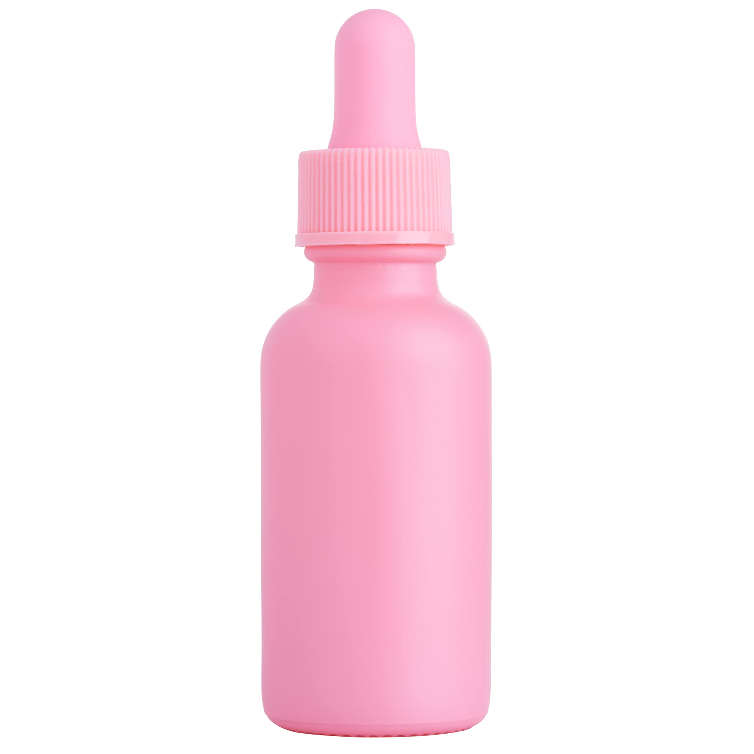12 Pack Pink Coated 1 oz Glass Boston Round Dropper Bottles for Essential Oils, Aromatherapy, Skin Care - Perfect for DIY Beauty, Perfume Making & Herbal Remedies