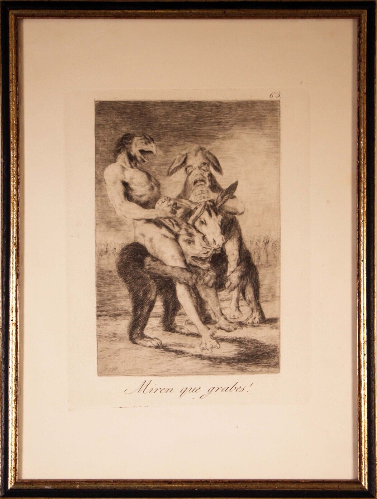 Francisco Goya 'Miren que Grabes' from Los Caprichos 1868 Etching - Framed Art Print - Vintage Spanish Artwork for Home & Office Decor