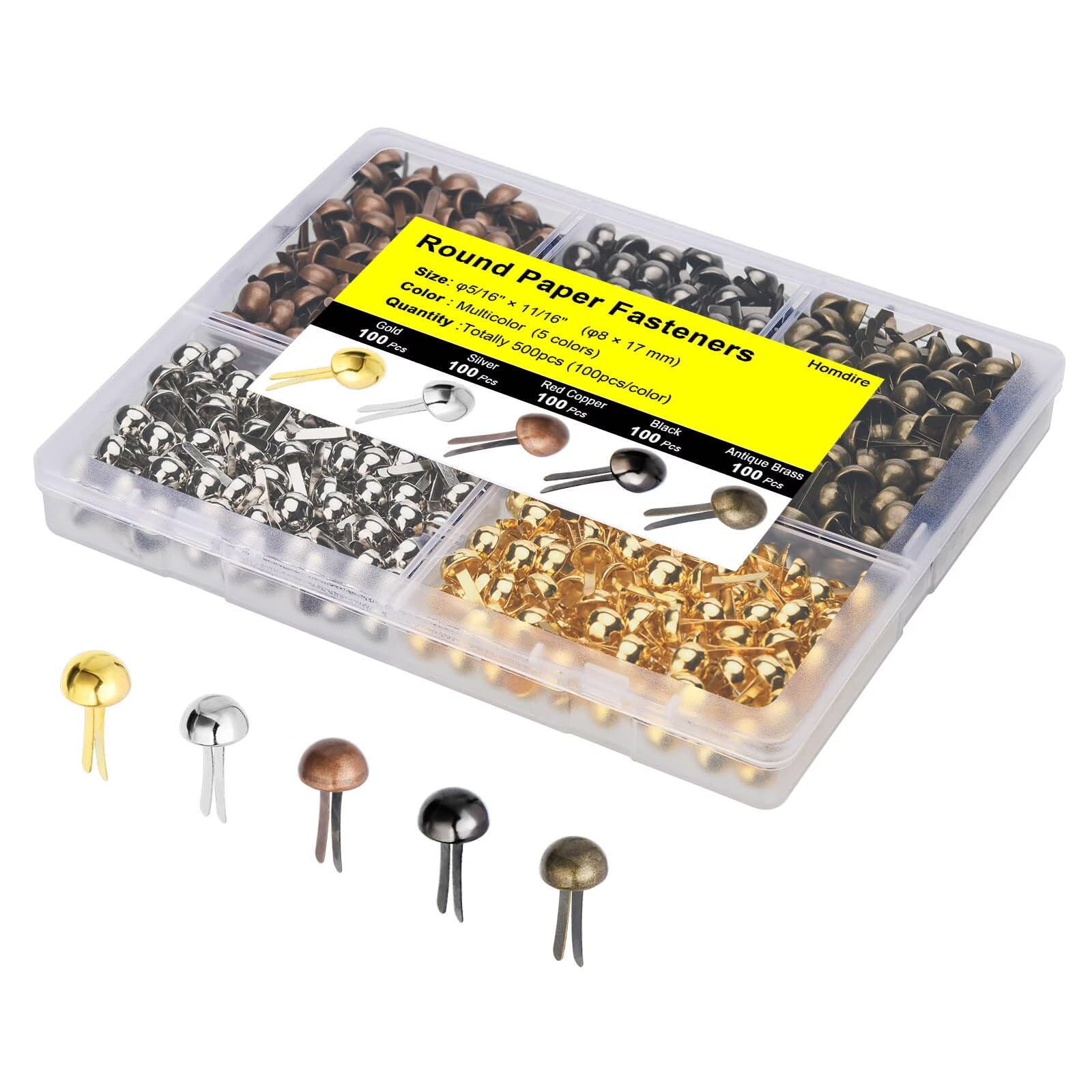 500pcs Multicolor Metal Paper Fasteners Brads for Scrapbooking & DIY Crafts - 8x17mm Round Head Split Pins - Perfect for Card Making, Journals, Photo Albums & School Projects